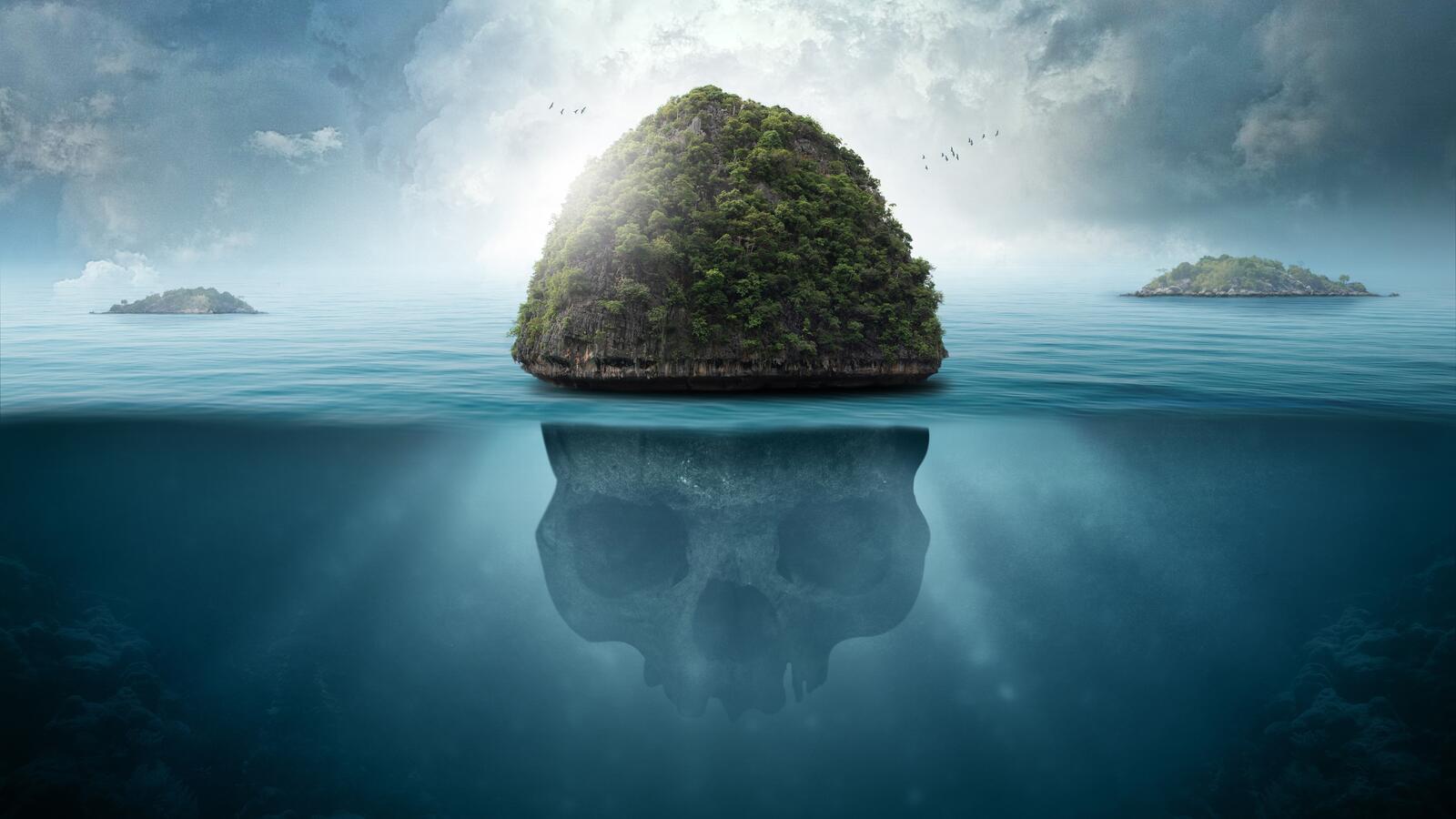 Обои океан подводный остров черепа на рабочий стол