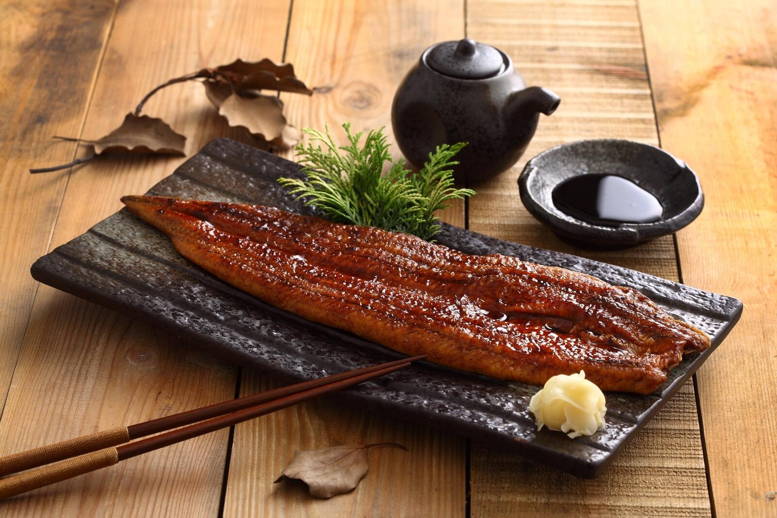 Wallpapers asian cuisine sticks grilled fish on the desktop