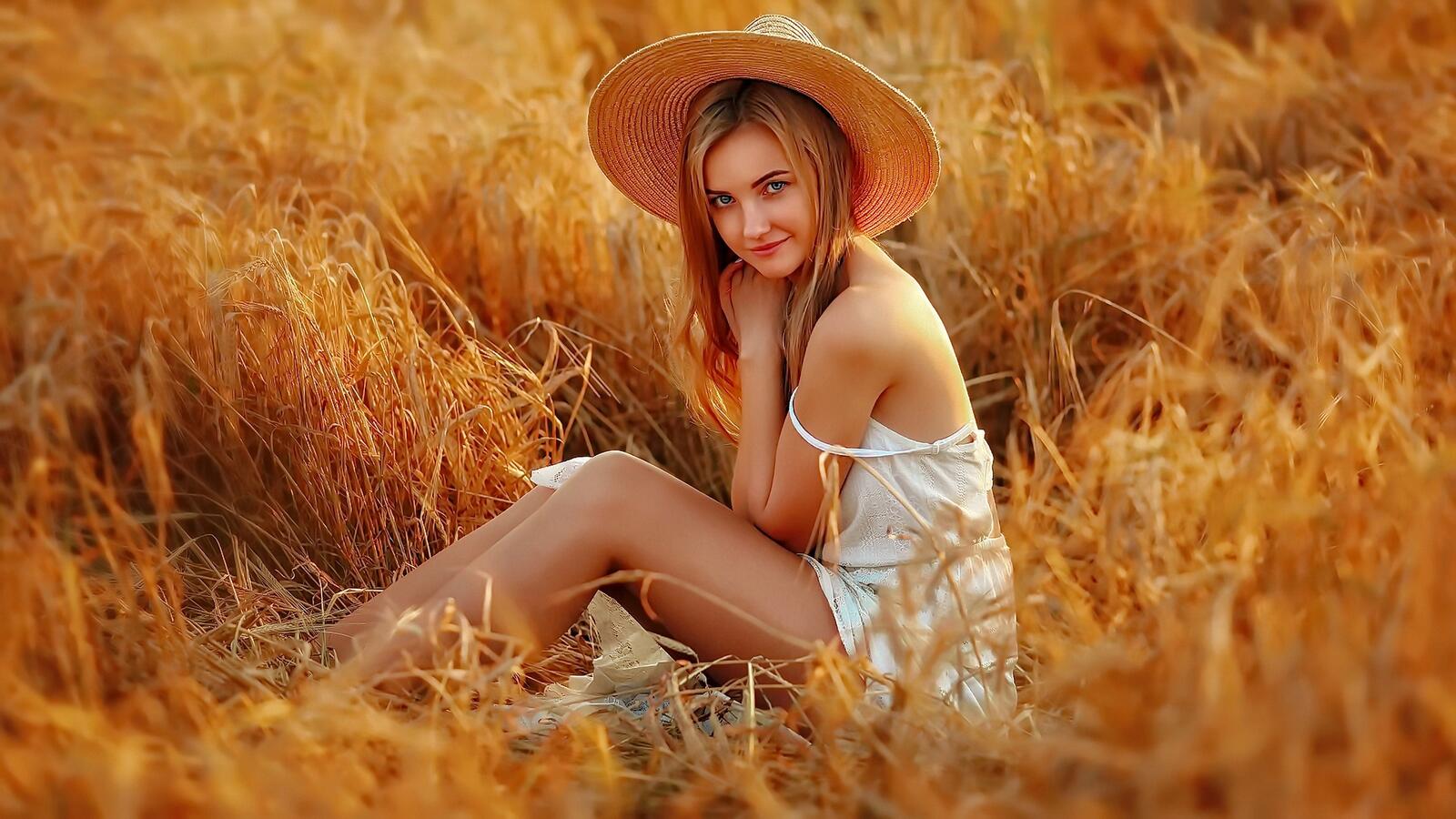 免费照片一个女孩和一块田地的照片