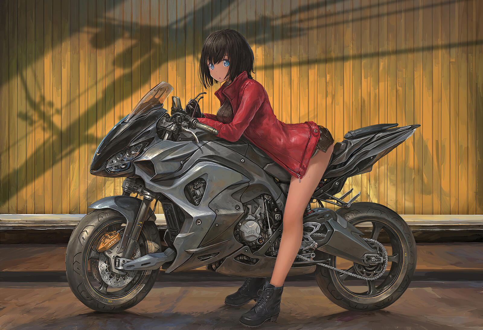 桌面上的壁纸动漫女孩 摩托车 动画
