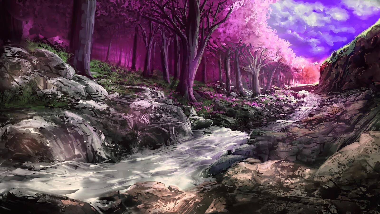 Wallpapers wallpaper fantasy landscape stream forest on the desktop