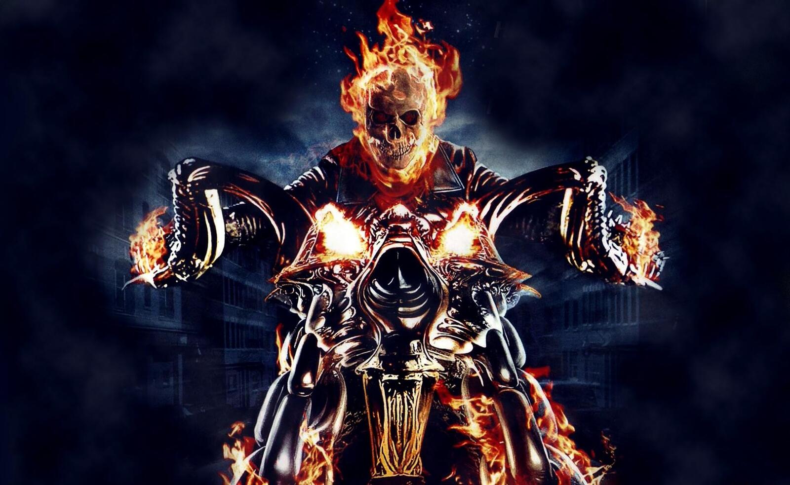 Обои призрачный гонщик мотоцикл пожар на рабочий стол