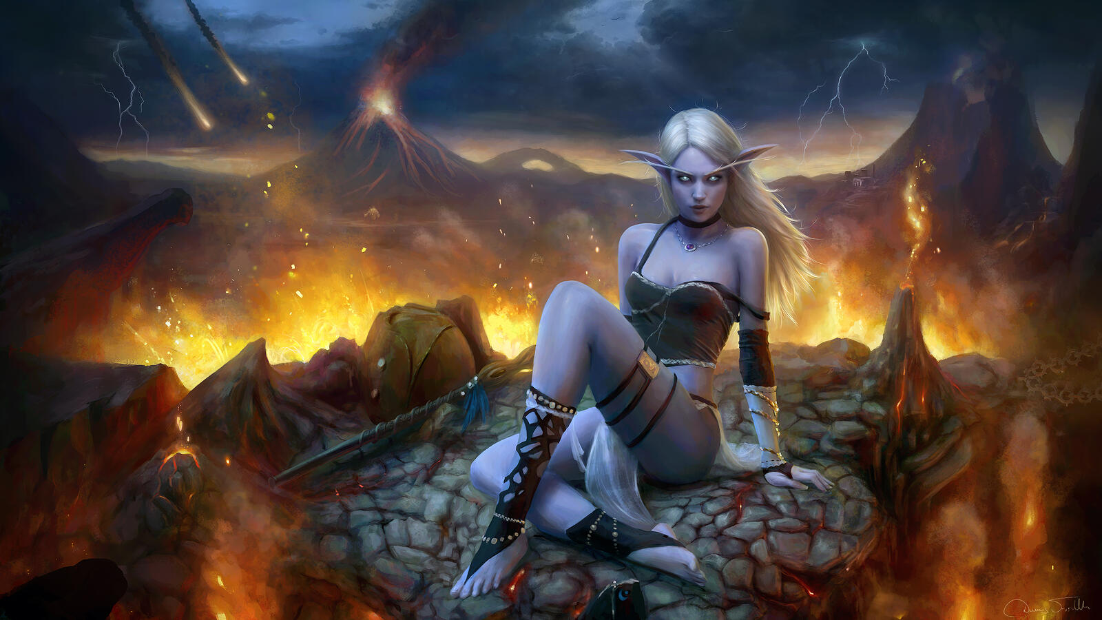 Обои World Of Warcraft девушка огонь на рабочий стол