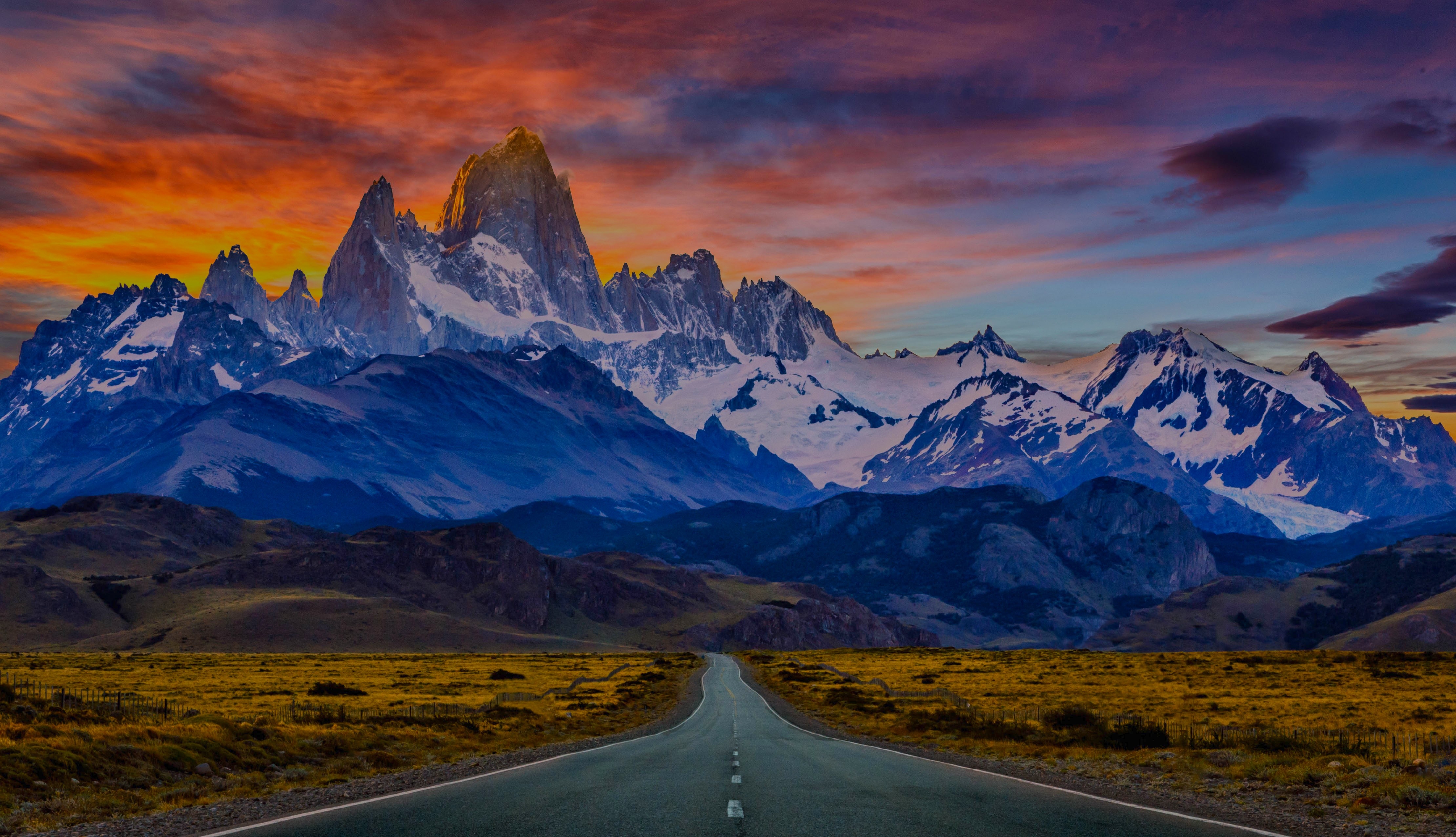 Картинка про дорога, закат, горы