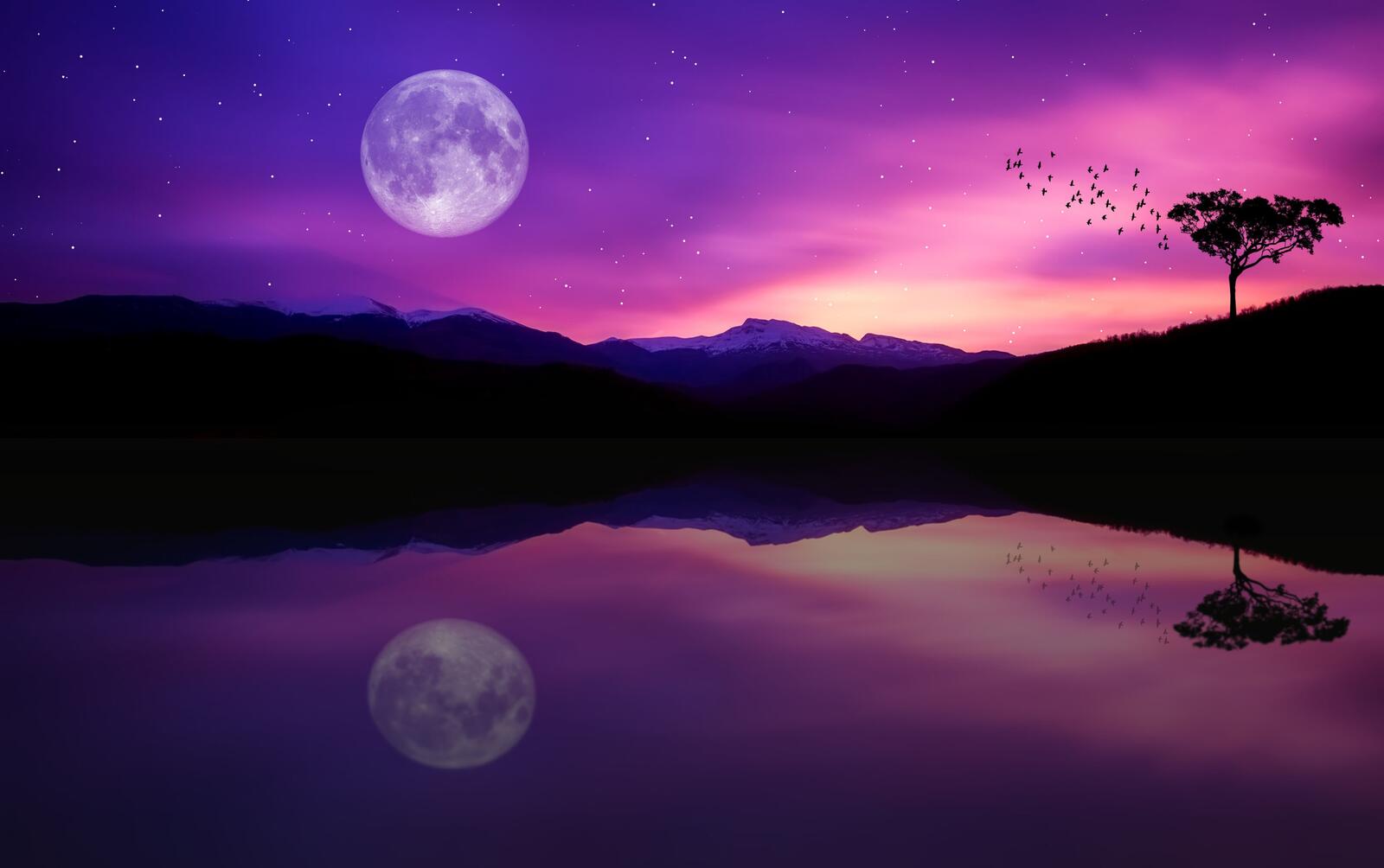 Wallpapers sunset lake moon on the desktop