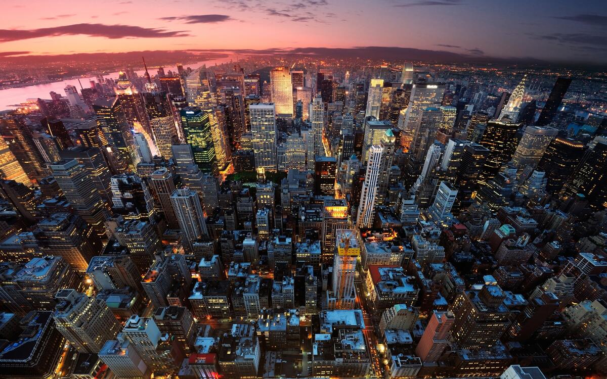 Ночной Манхэттен вид с высоты