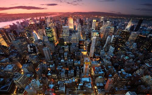Nighttime Manhattan view from above