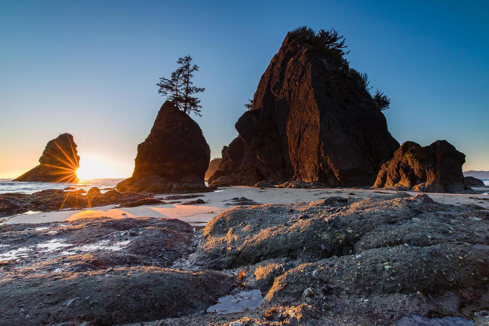 Wallpapers Sun on Shi Shi beach Olympic National Park sunset on the desktop