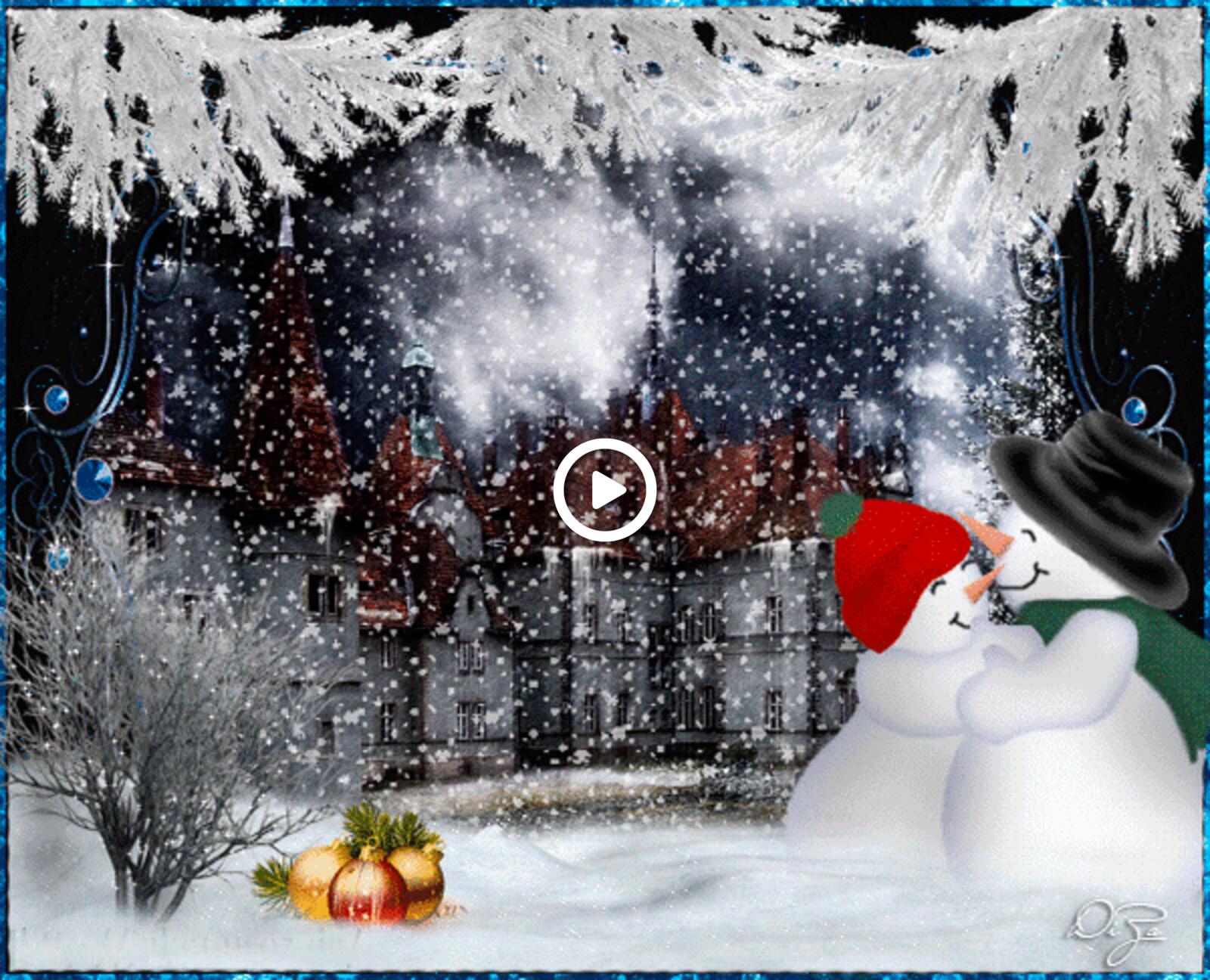 A postcard on the subject of winter winter fairy tale animation snow for free