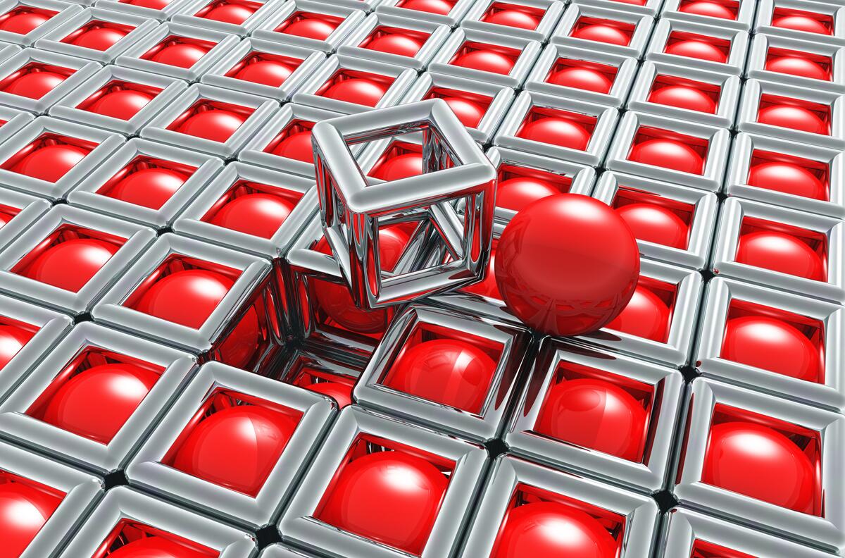 Red balls with a cube