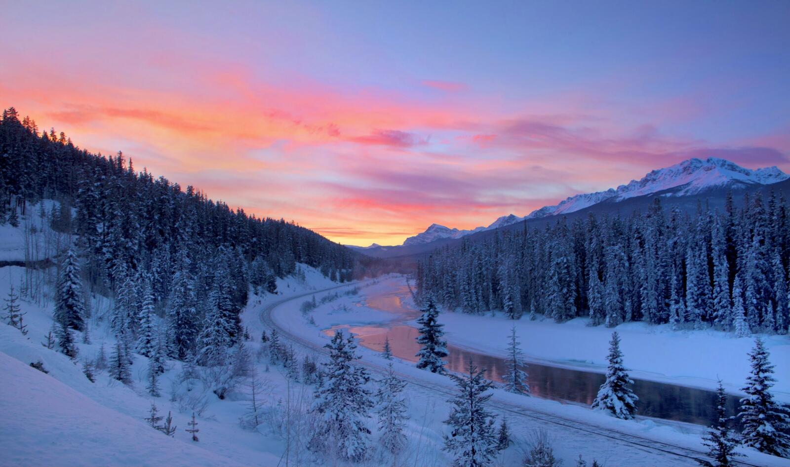Wallpapers sunset Banff National Park railroad on the desktop