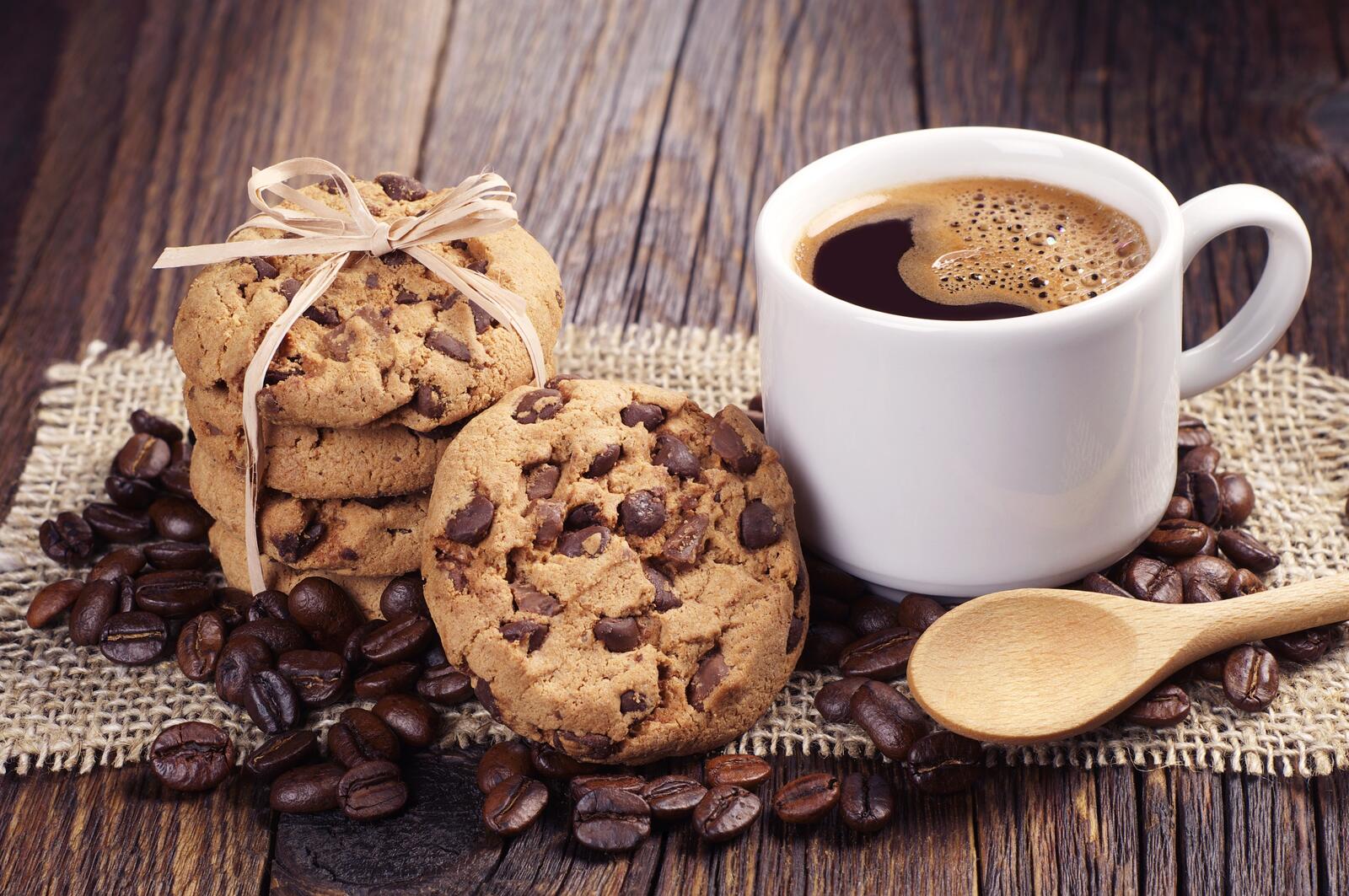 Обои печенье кофе чашка на рабочий стол
