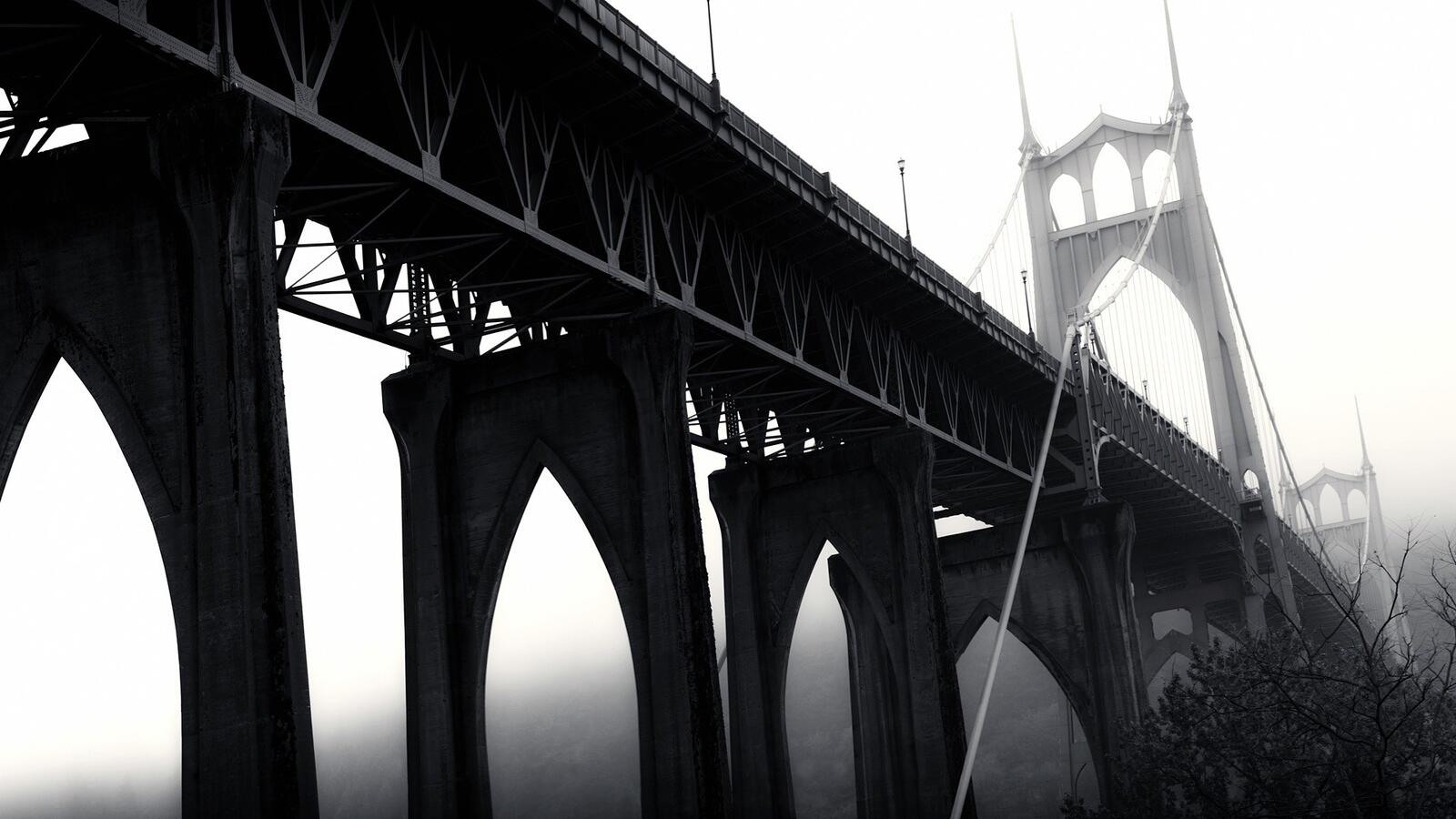 Free photo A bridge in the U.S. leading into thick fog.