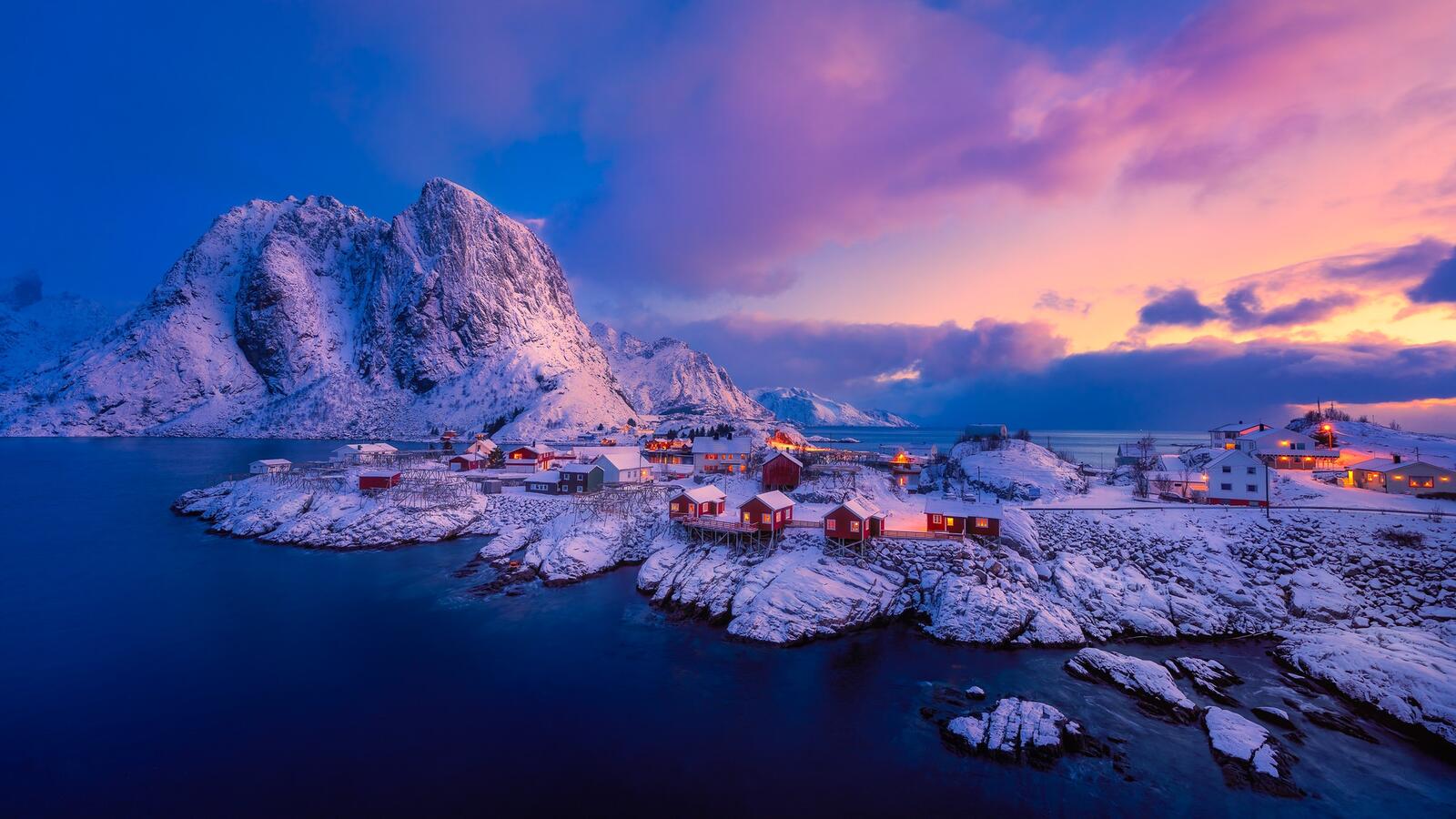 Wallpapers sea houses Lofoten Islands on the desktop