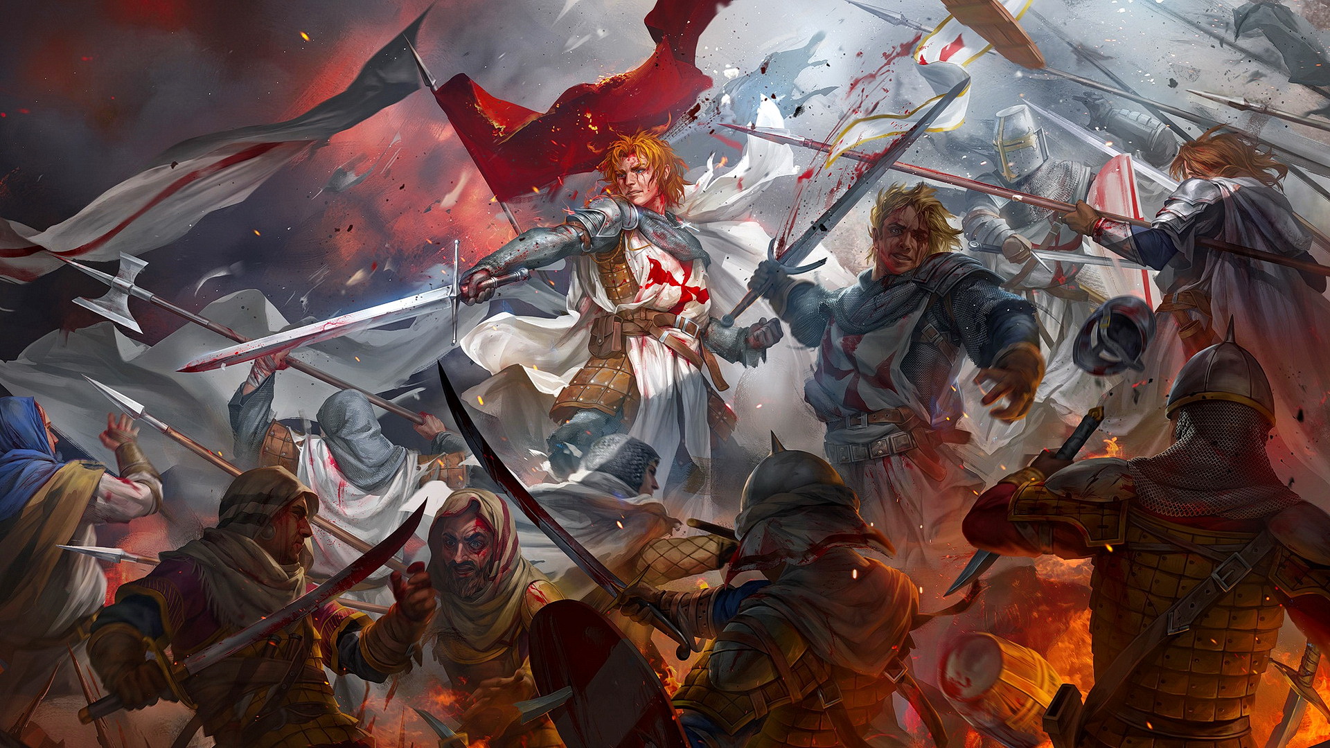 Free photo Drawing of crusaders in battle