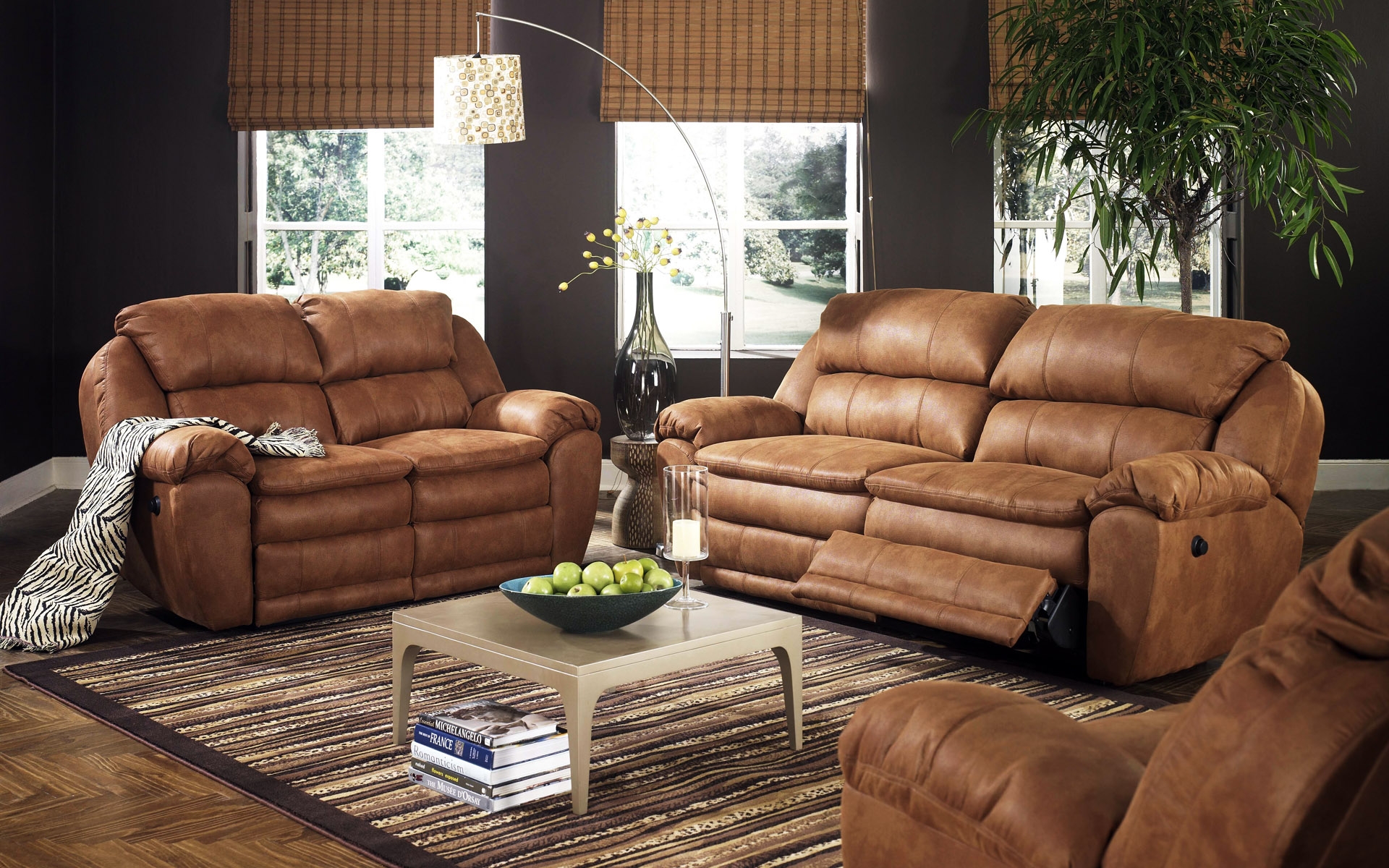 Wallpapers interior design leather sofas room on the desktop