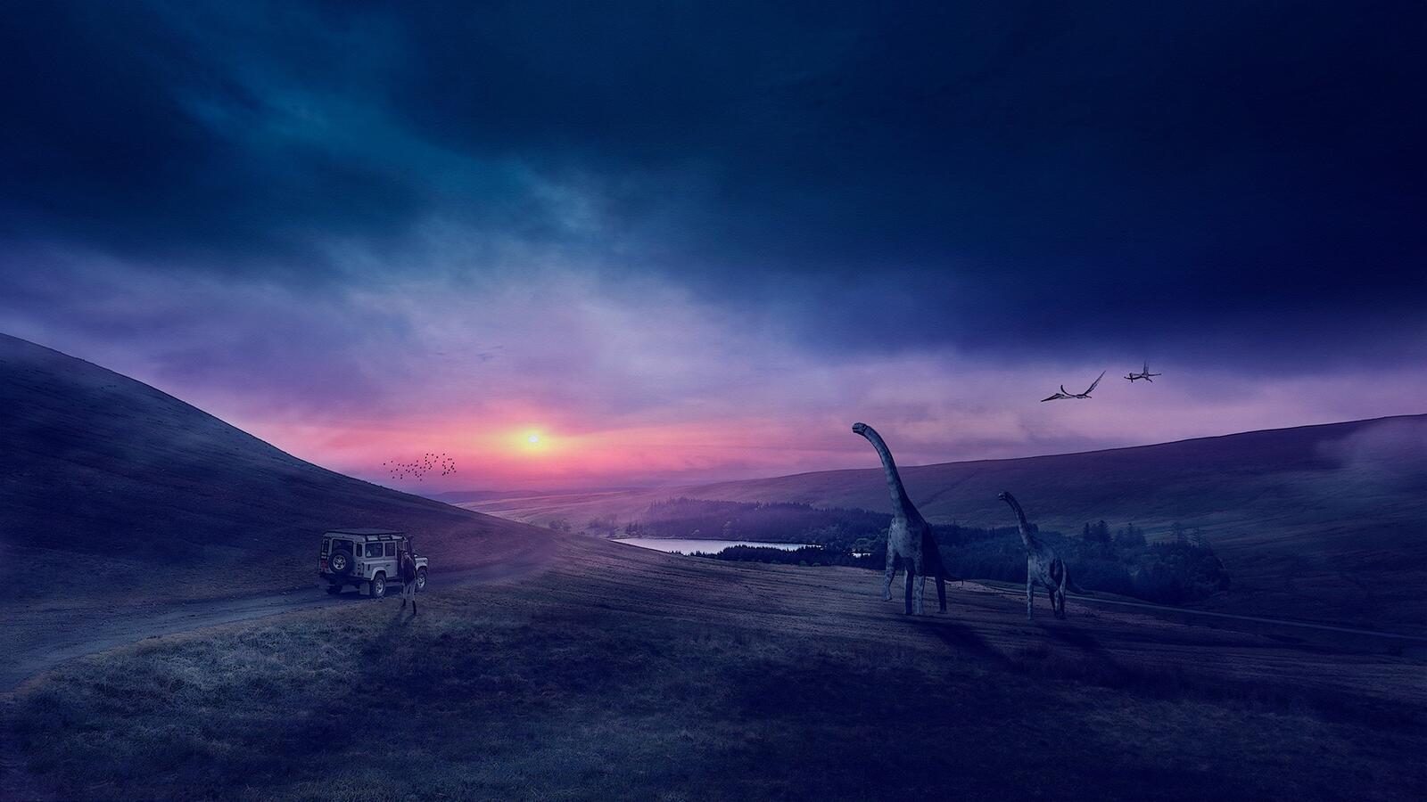 Wallpapers sunset Jurassic Park dinosaurs on the desktop