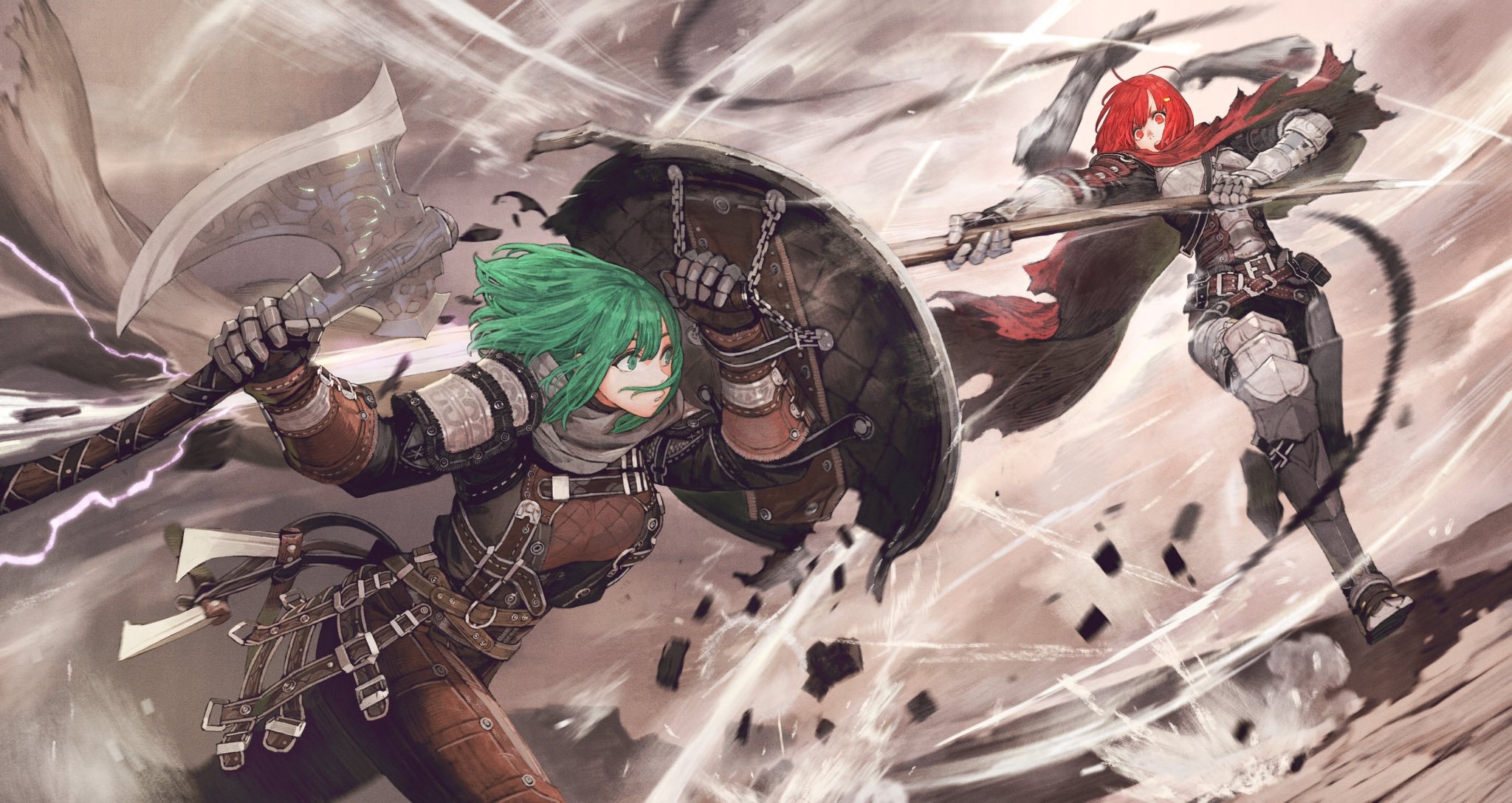 Photo wallpaper anime girls, fighting, shield, battle, armor, axe, anime -  free pictures on Fonwall