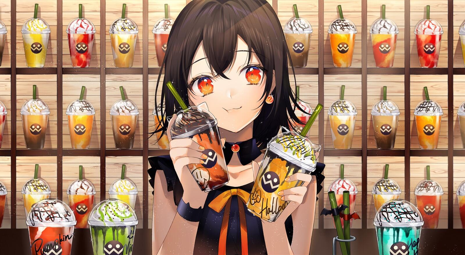 Wallpapers anime girl waitress coffee house on the desktop