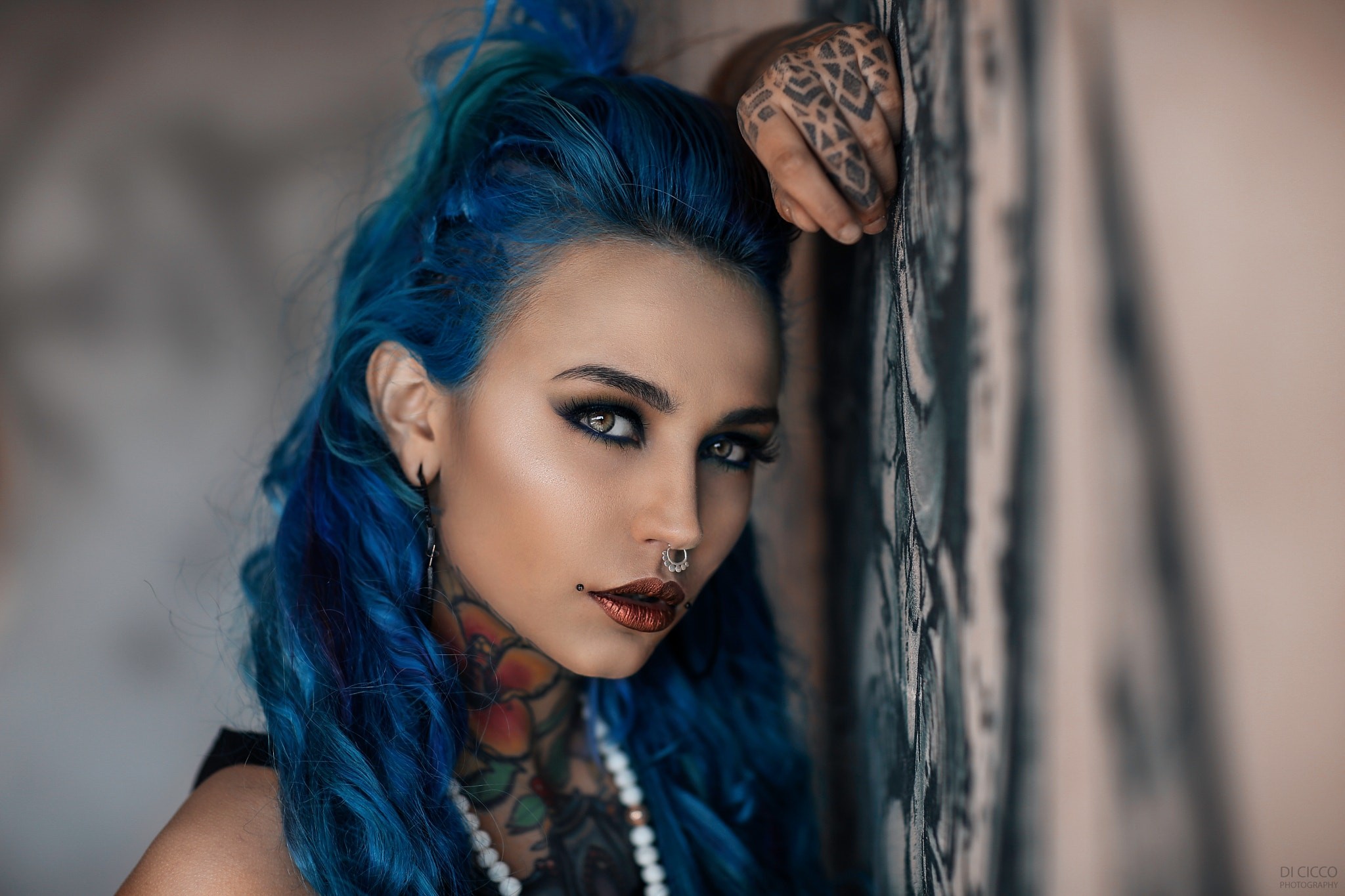 blue hair tattooed amateur