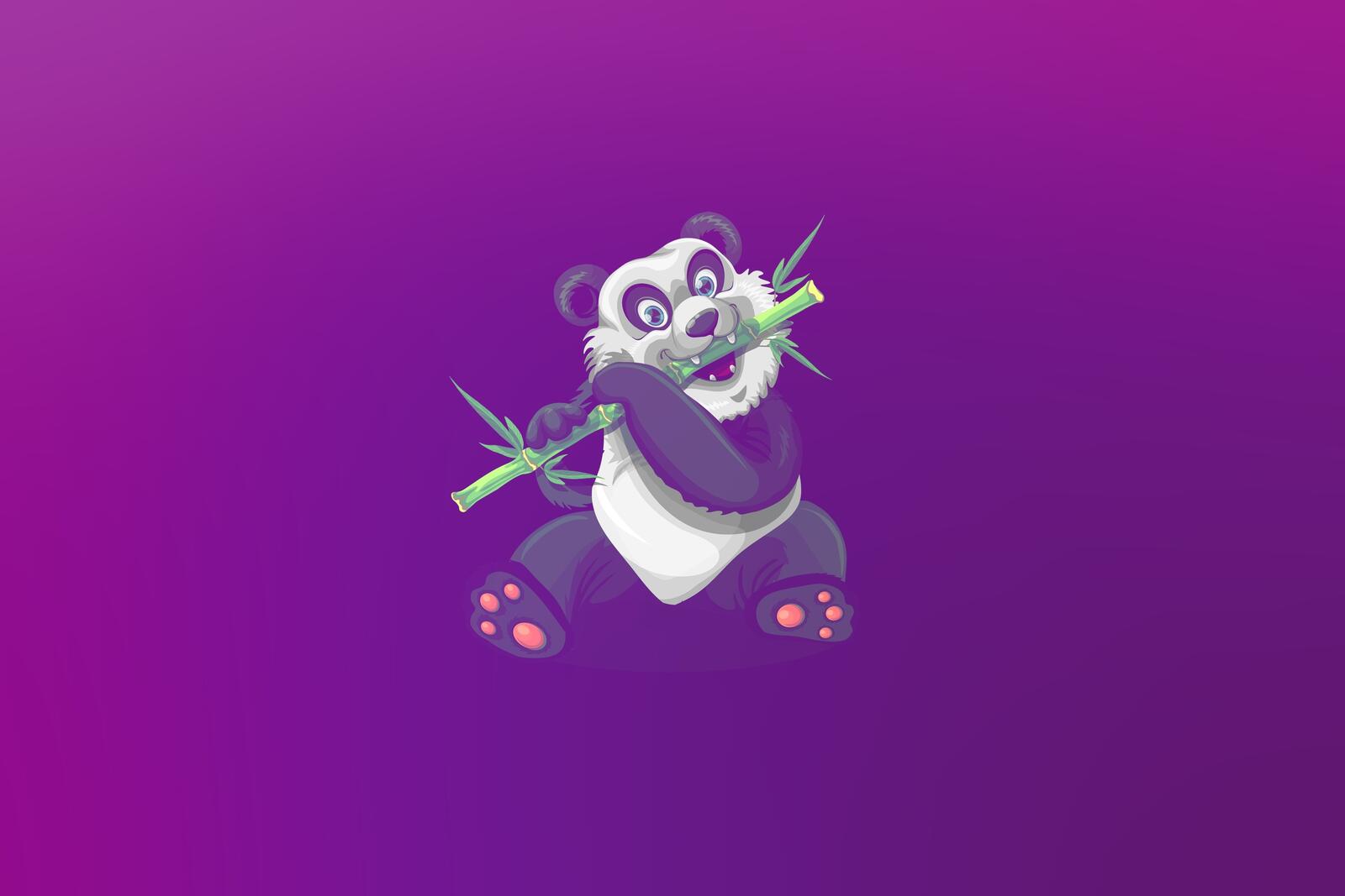 Обои цифровое искусство милая панда поедание бамбука на рабочий стол