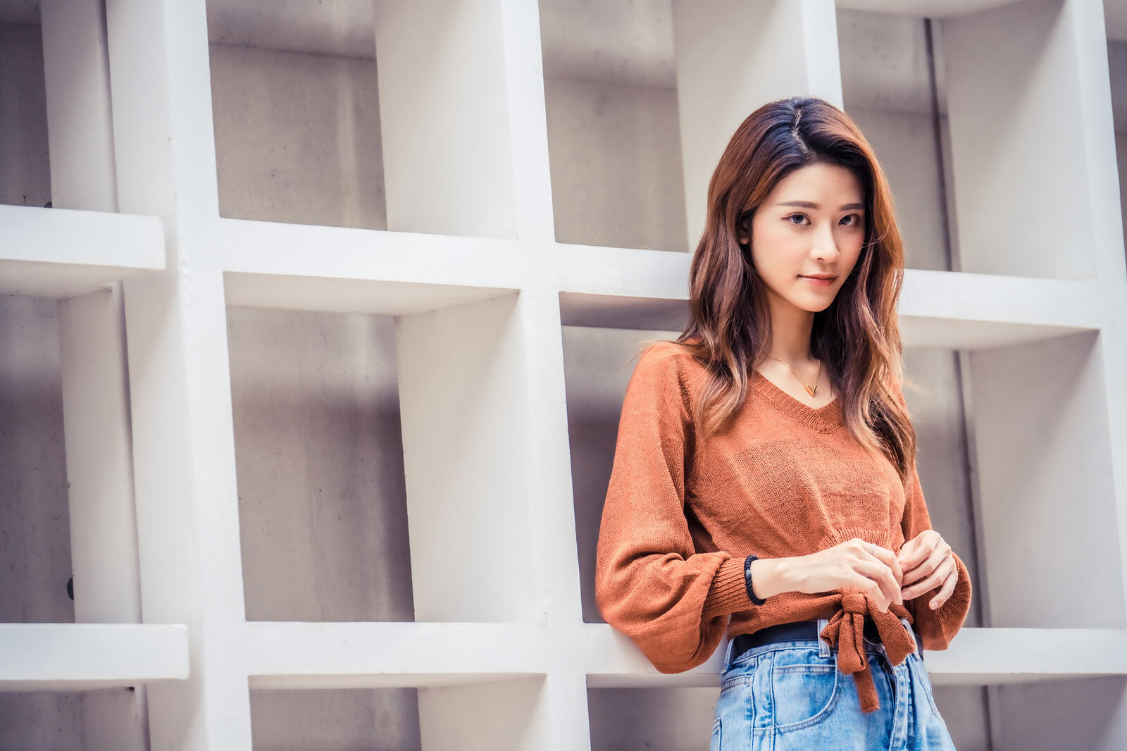 Wallpapers young woman asian sweater on the desktop