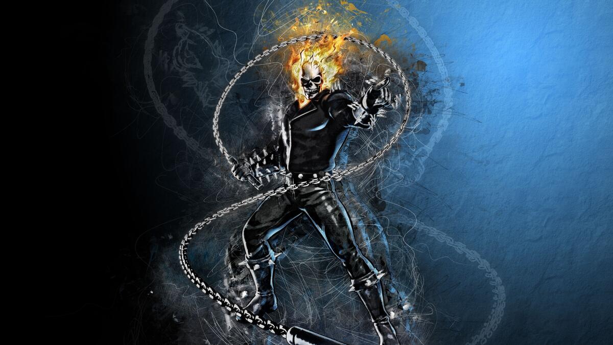 A ghost rider with a chain
