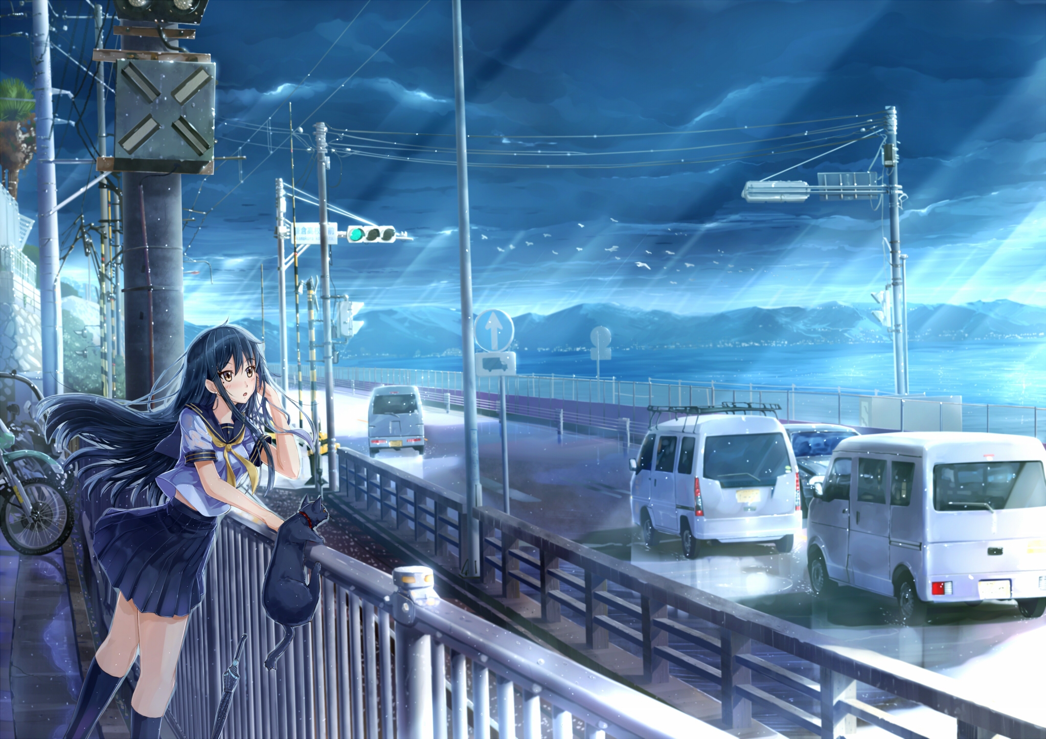 Photo free wallpaper anime girl, road, school uniform