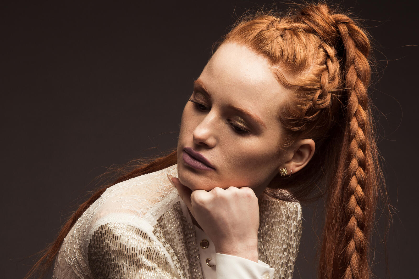 Wallpapers Madelaine Petsch red hair braid on the desktop