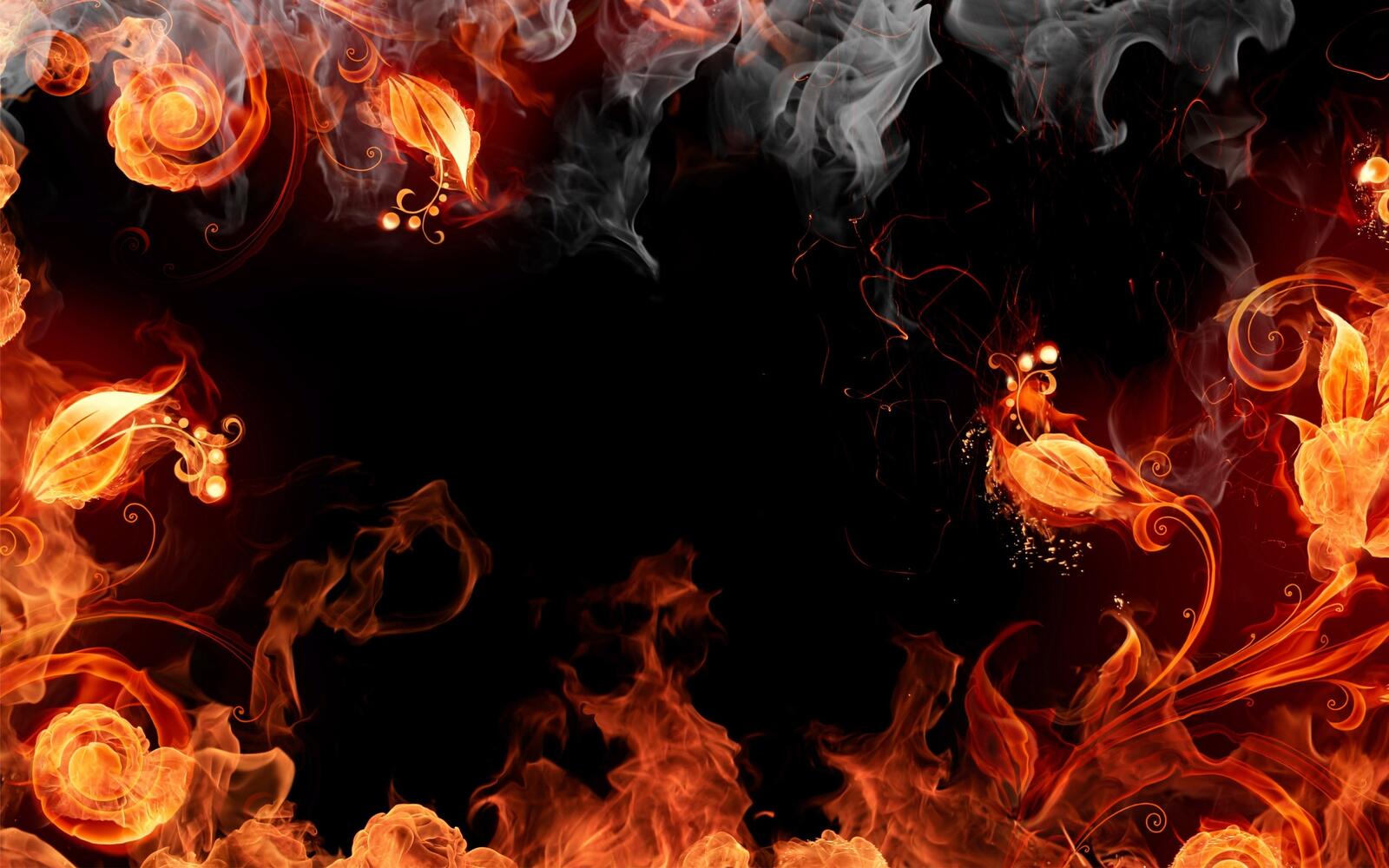 Бесплатное фото Абстракция огненных цветов на черном фоне