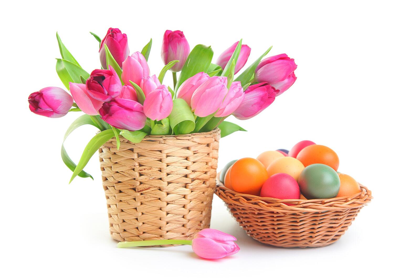 Обои цветные яйца букет тюльпаны на рабочий стол