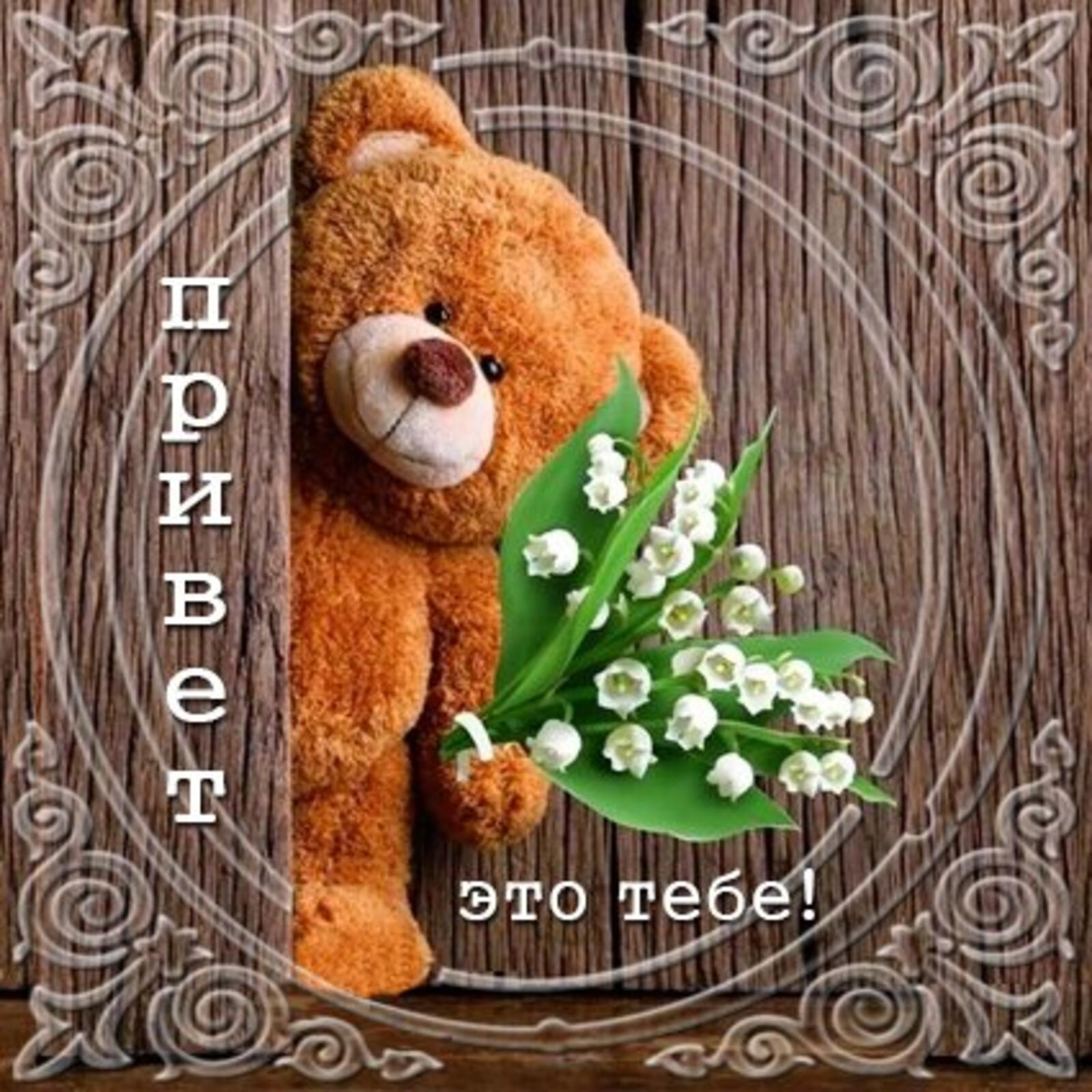 A postcard on the subject of teddy bear flowers hello for free