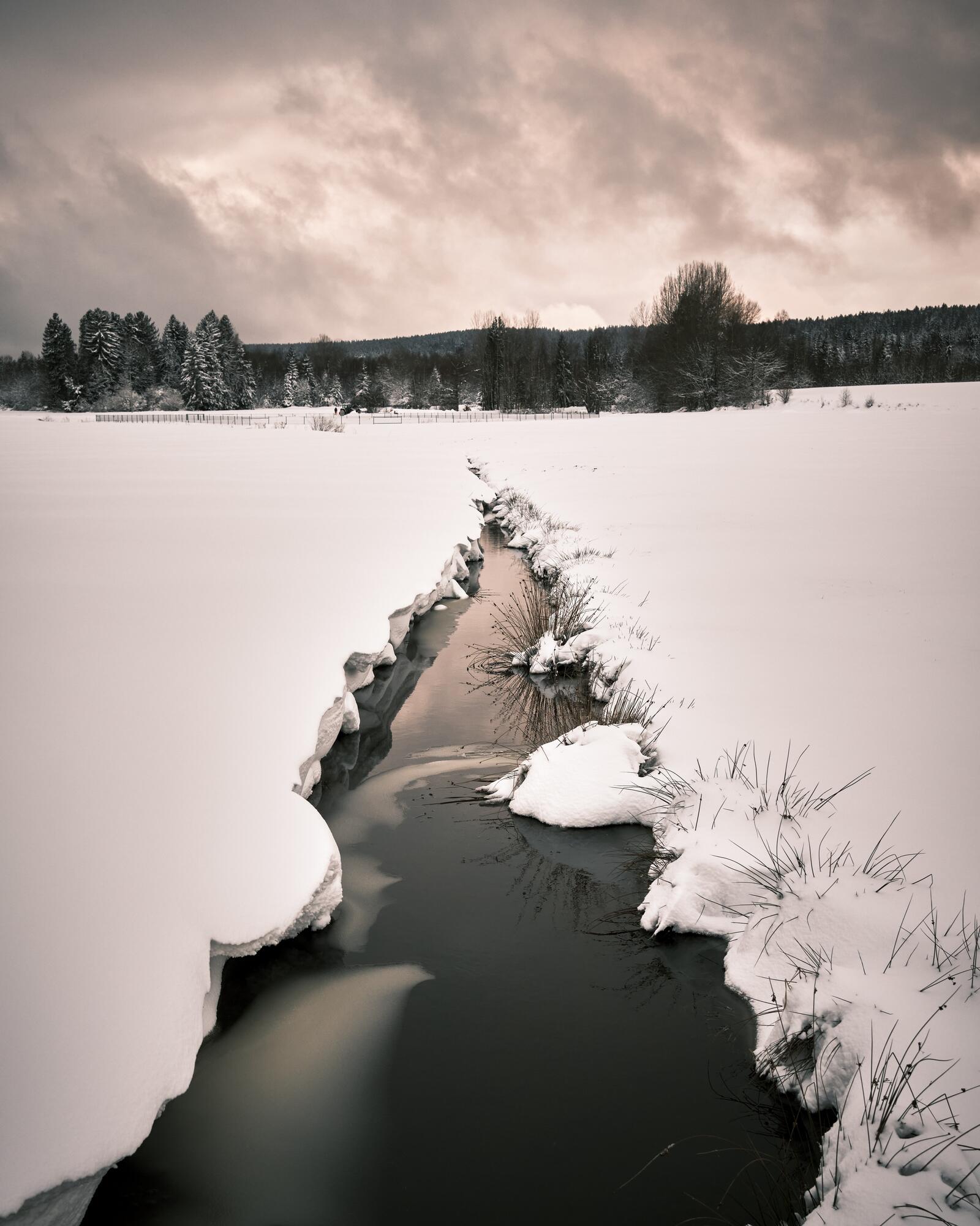 Бесплатное фото Проталина на снежном поле