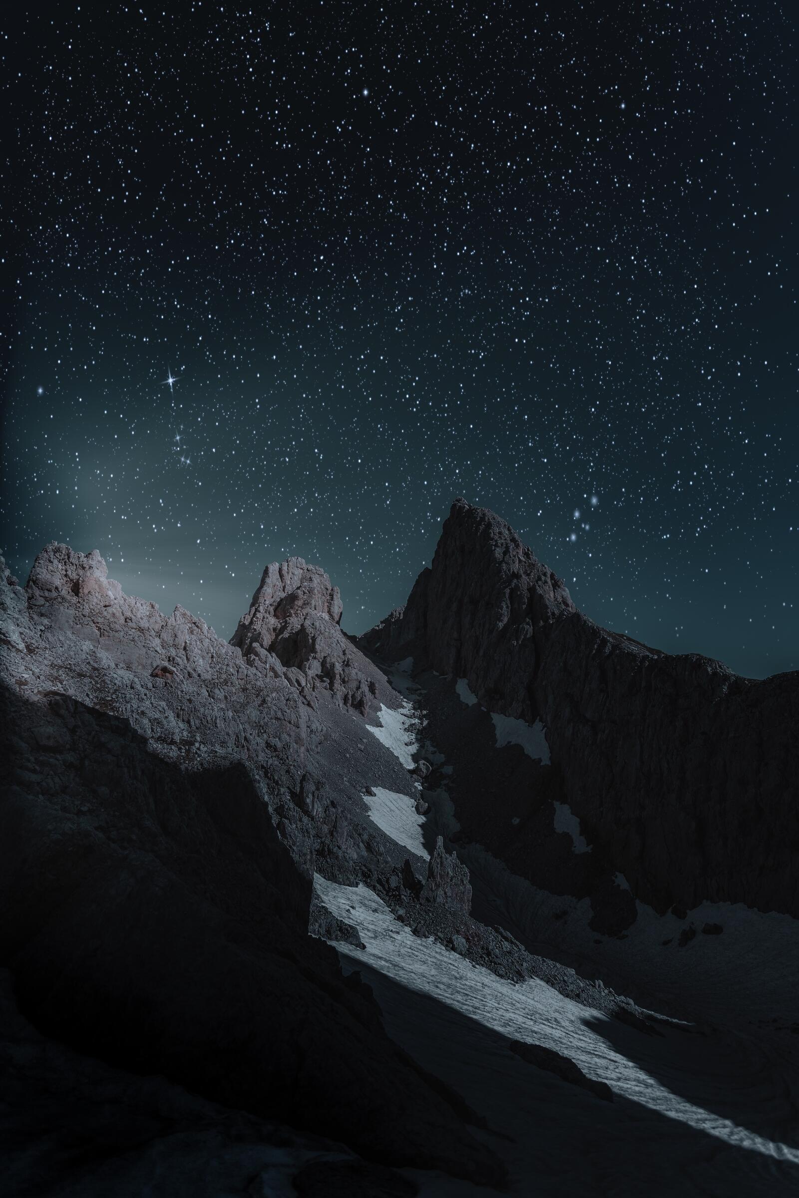 Wallpapers starry sky mountains Pathway on the desktop