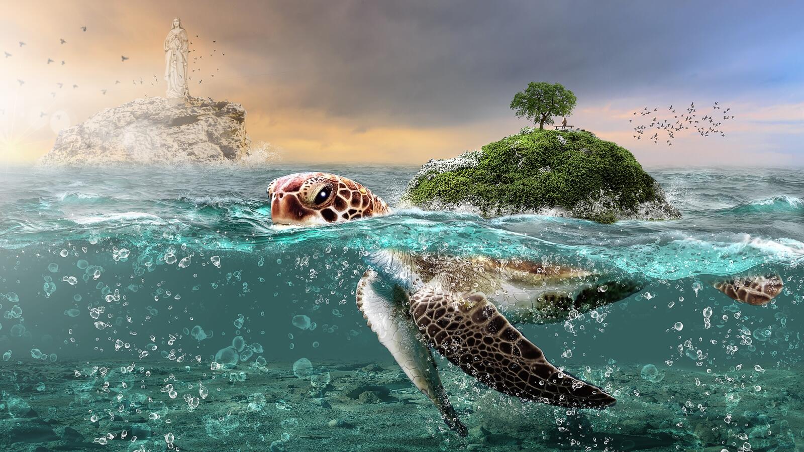 Wallpapers fantasy creatures underwater island on the desktop