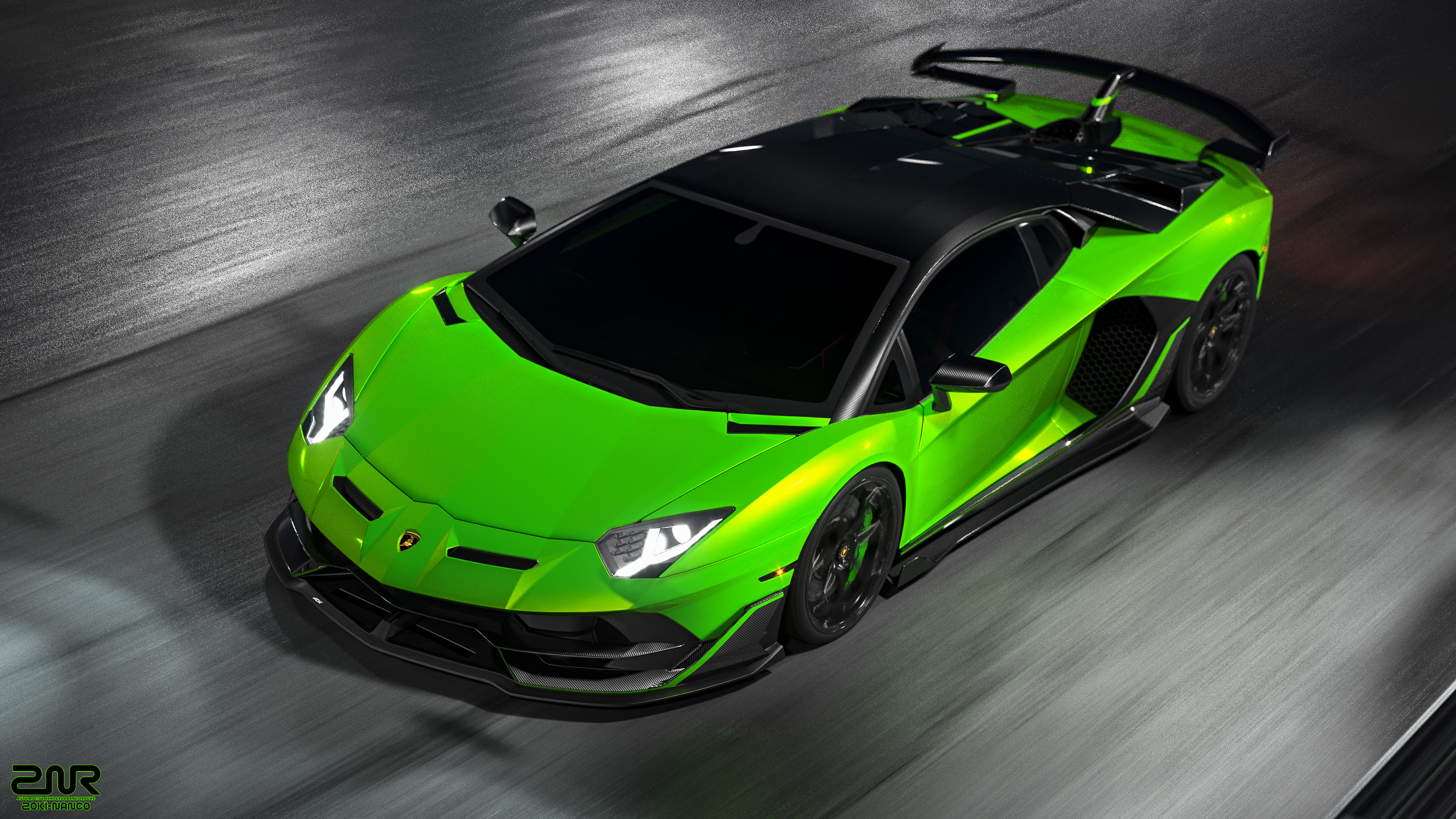 Free photo Lamborghini Aventador SVJ in bright green.