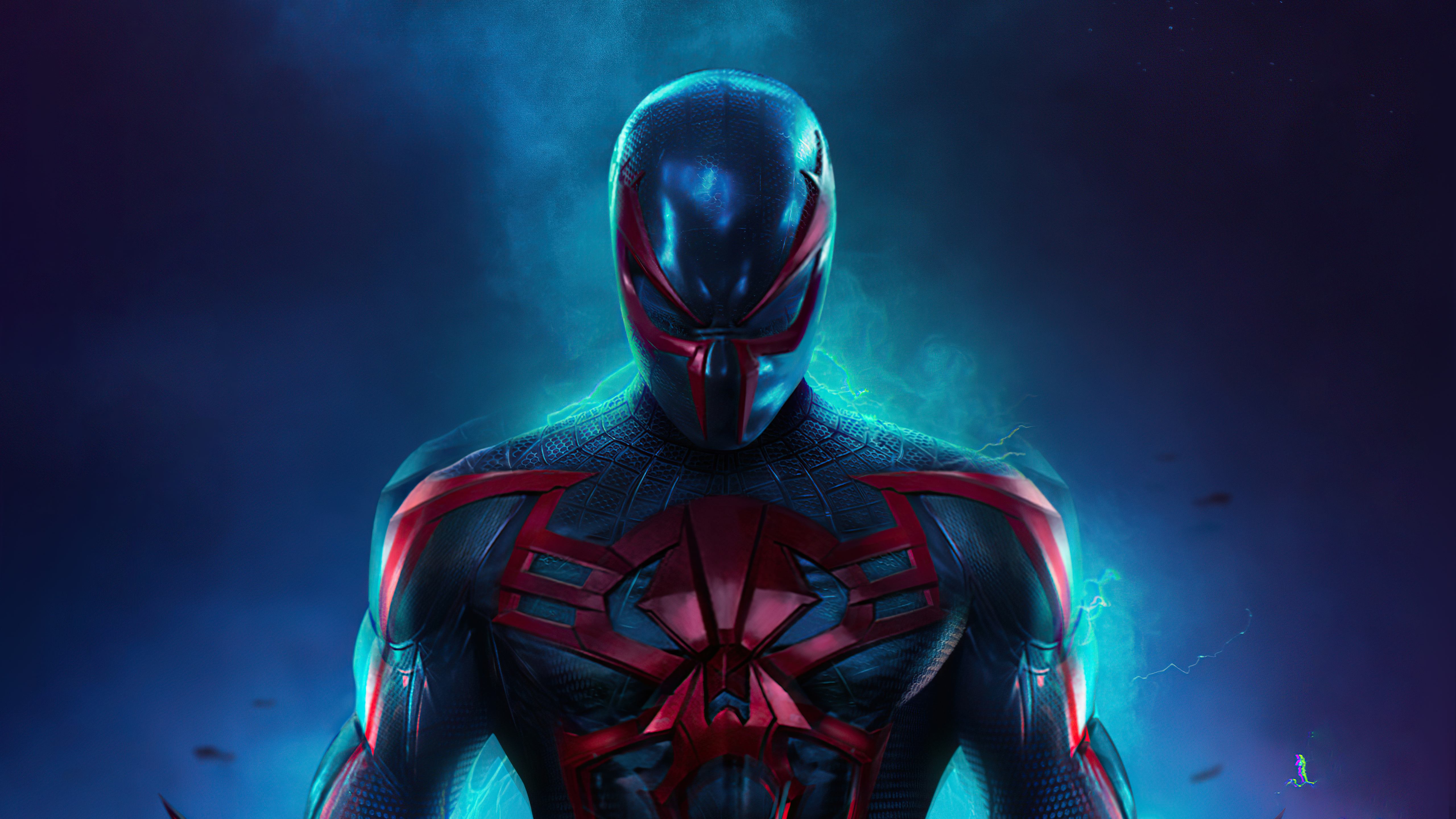 Photo free spider man, costume, blue background