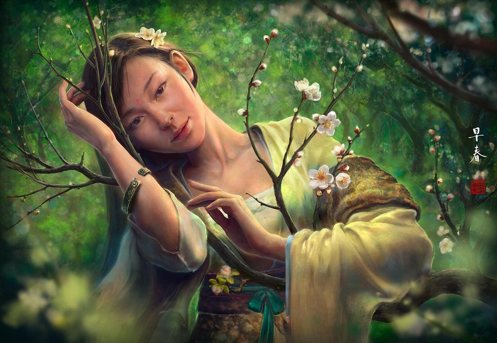 Wallpapers traditional clothing branches fantasy asian girl on the desktop