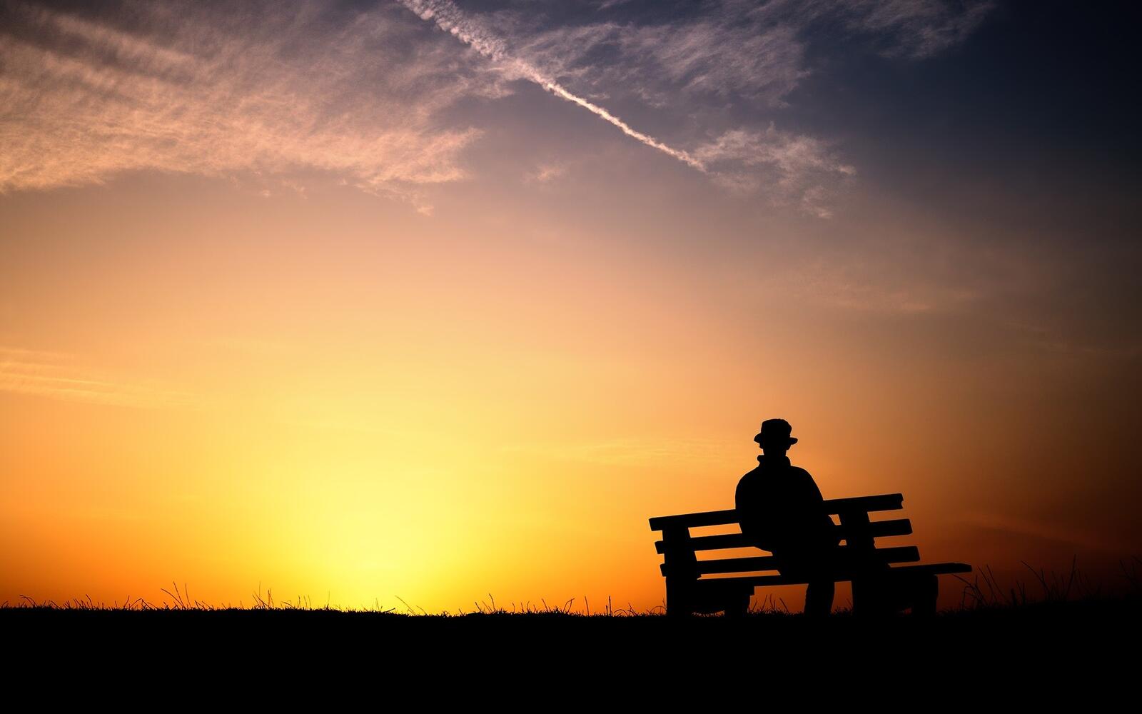 Wallpapers man silhouette bench on the desktop