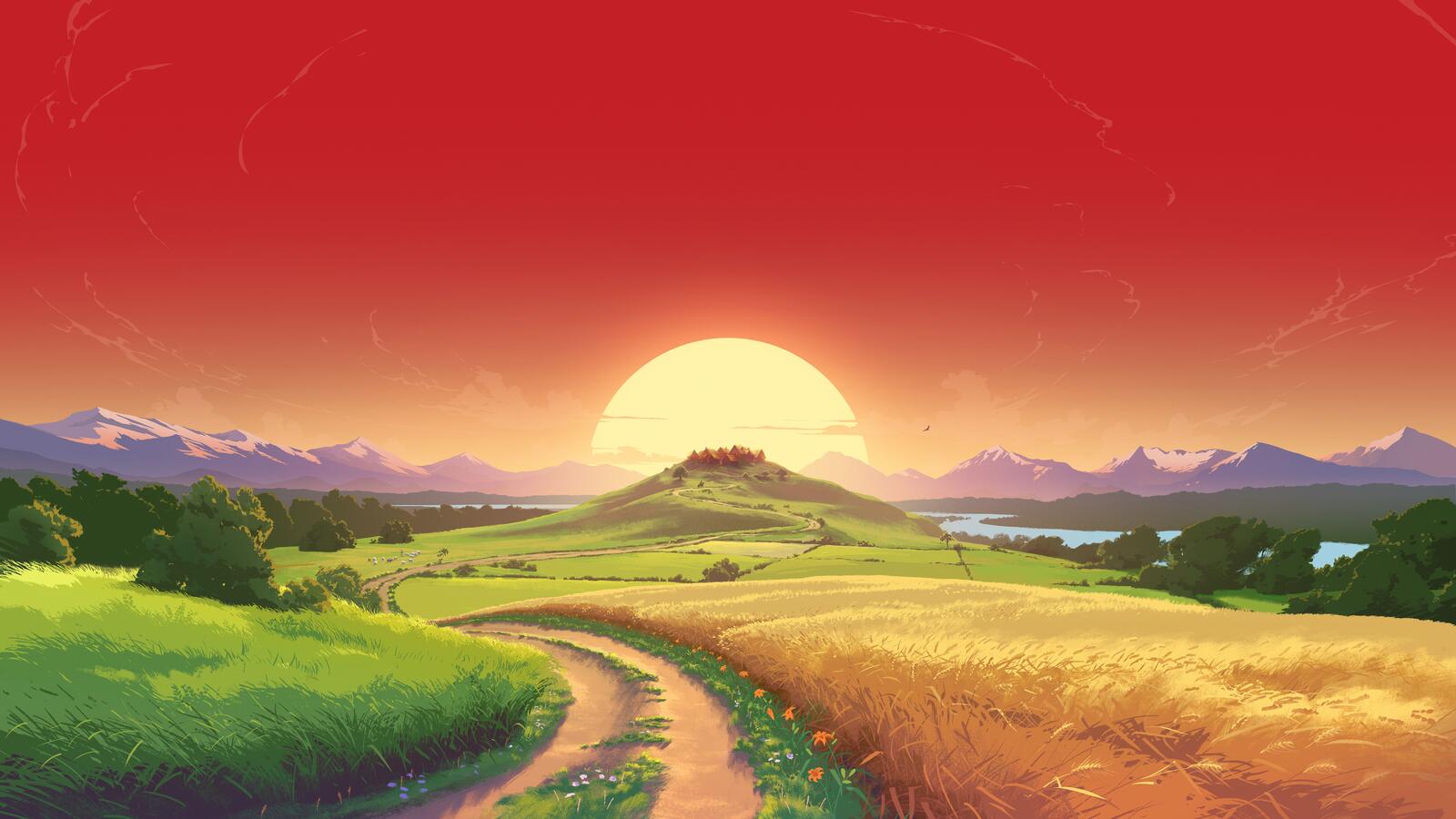 Wallpapers drawing sunset road on the desktop