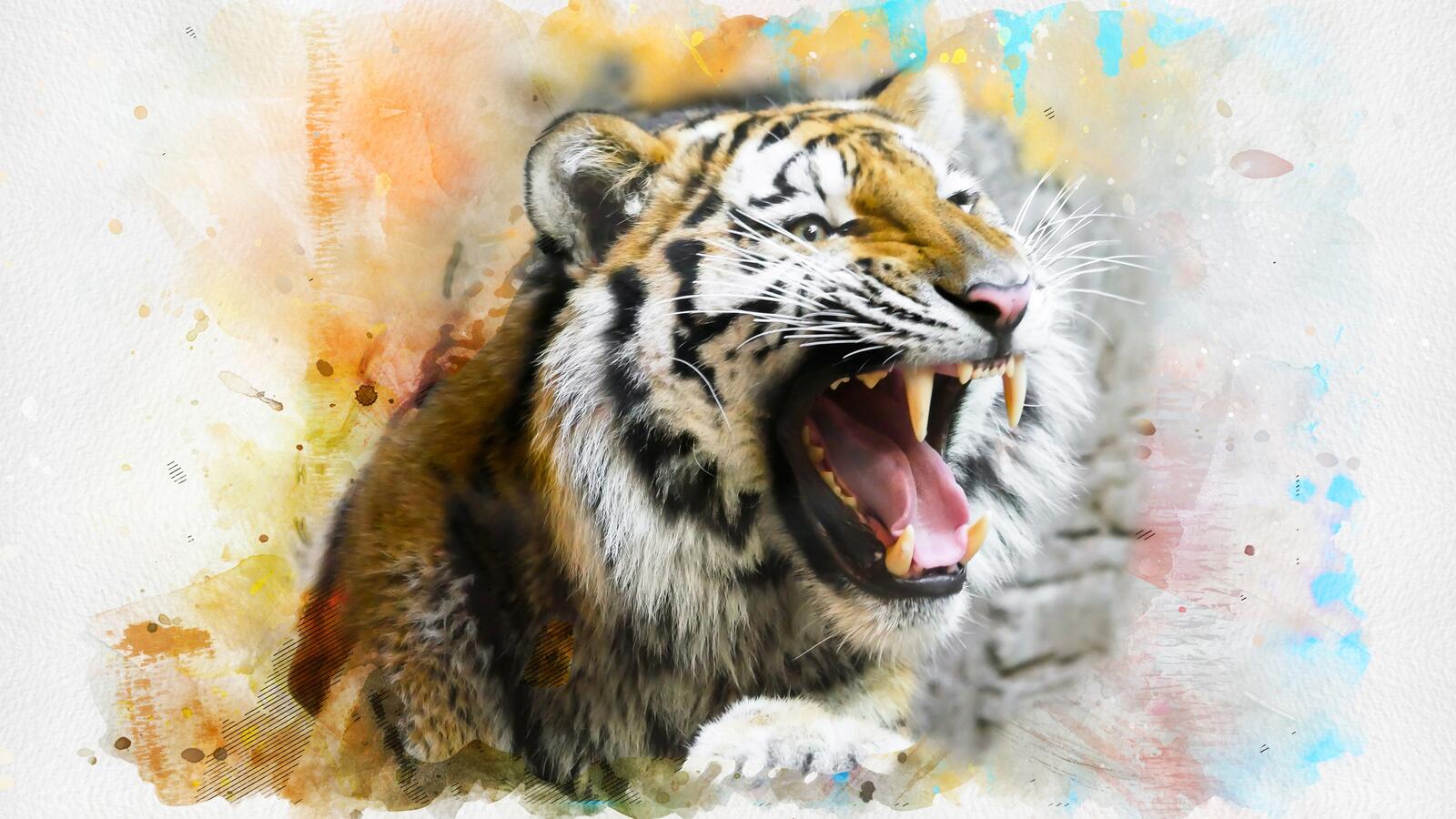 Wallpapers tiger roar artwork on the desktop