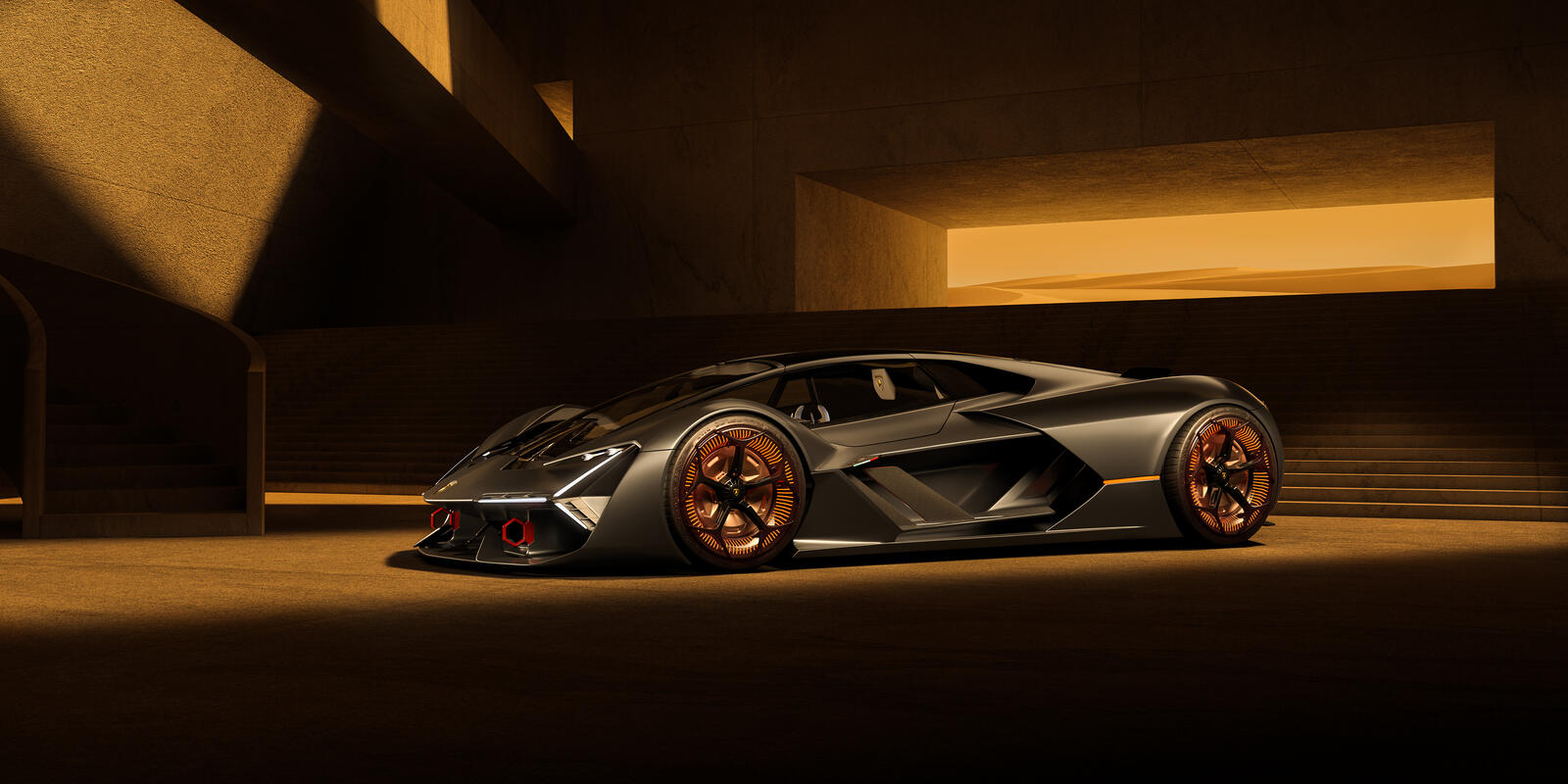 Free photo Lamborghini Terzo Millennio electric car on gold rims