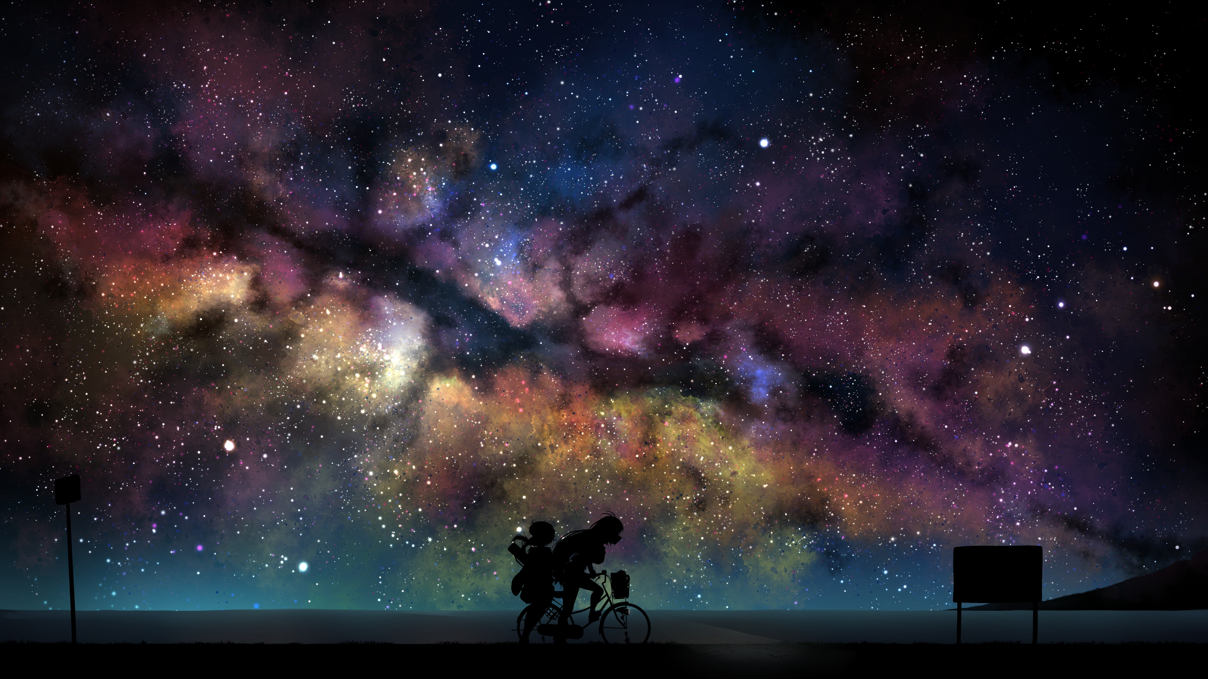 Обои звездное небо силуэт вечер аниме на рабочий стол