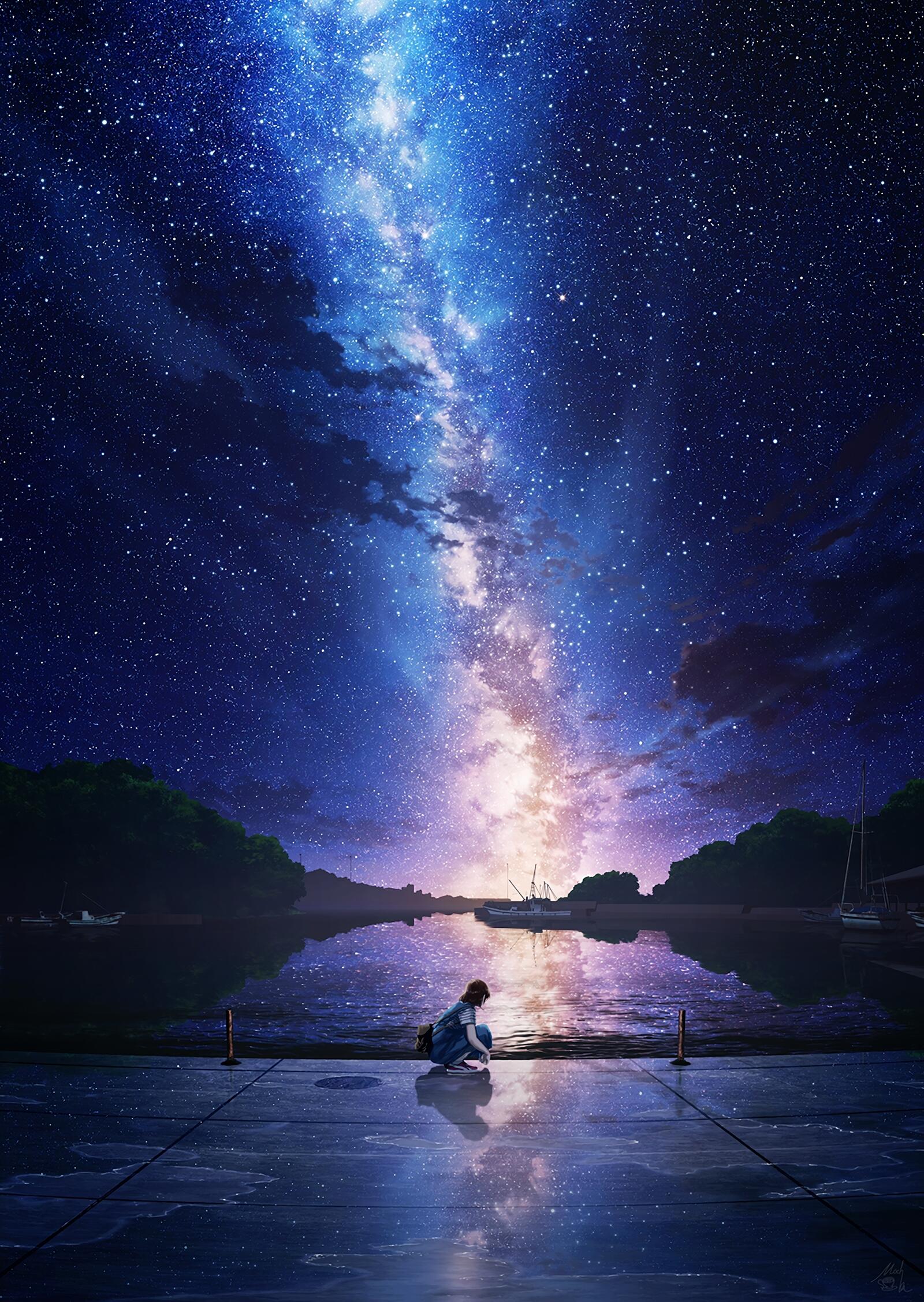 Wallpapers anime landscape stars night on the desktop