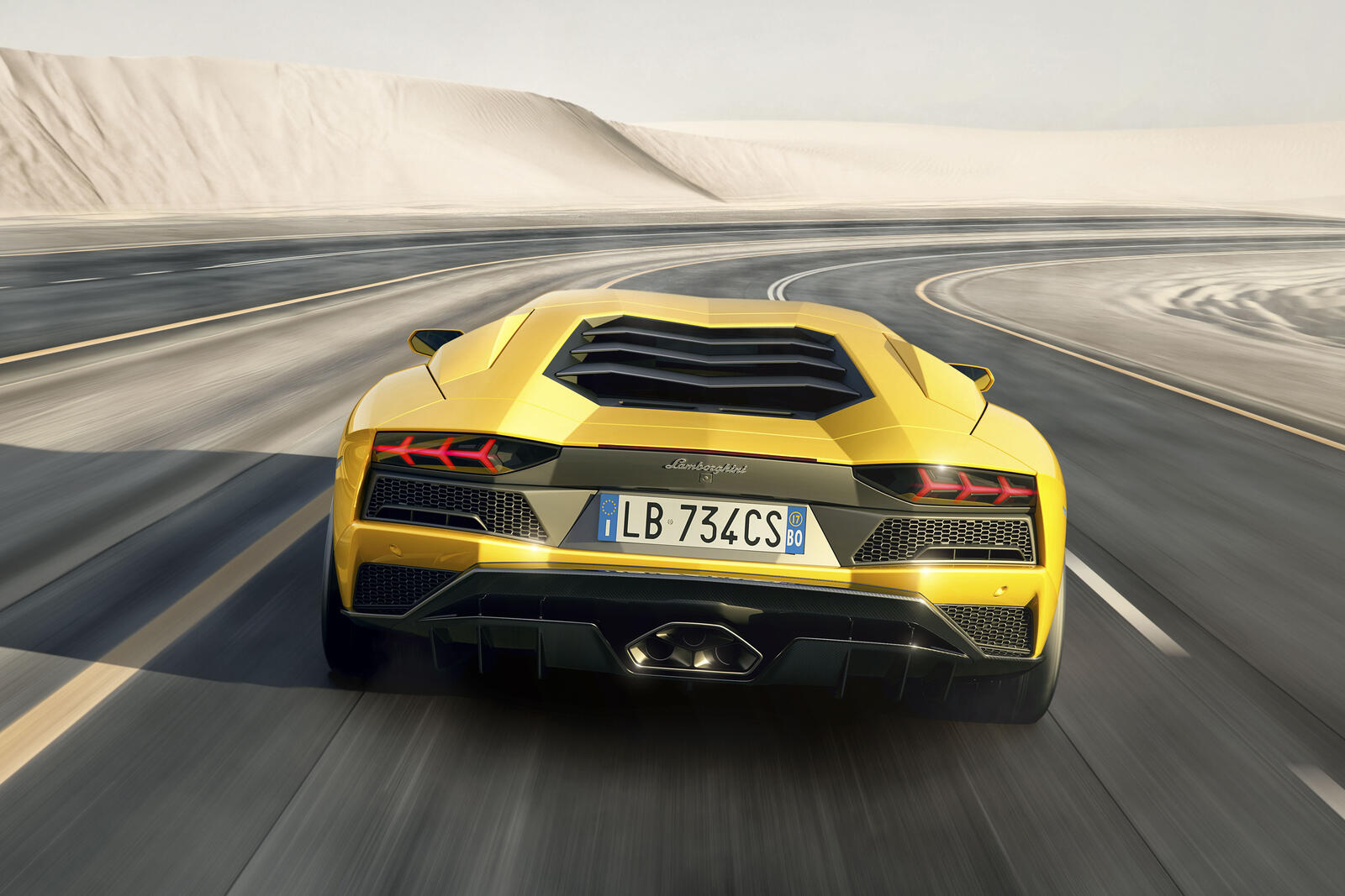 Wallpapers Lamborghini Aventador yellow car view from behind on the desktop