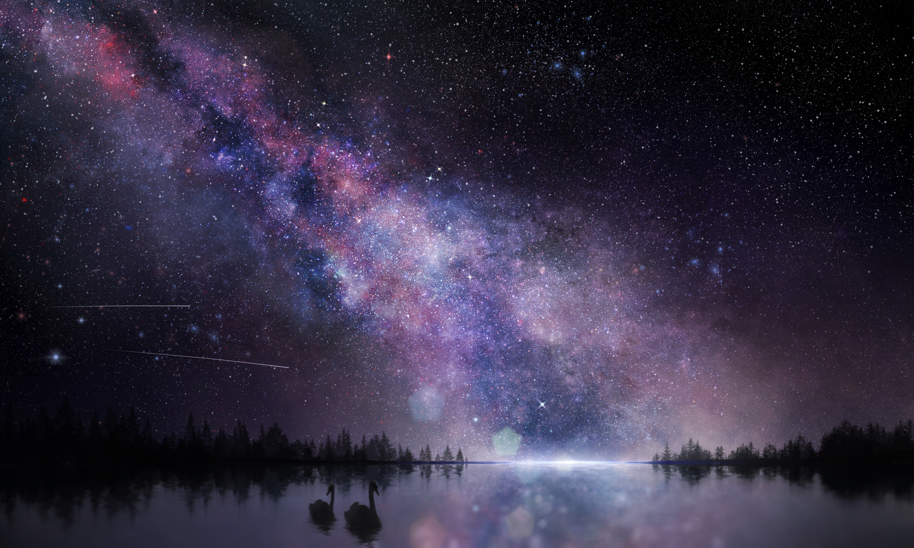 Фото бесплатно обои аниме пейзаж, звездное небо, пейзаж