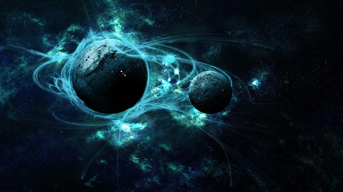 Two planets in a rendering of space