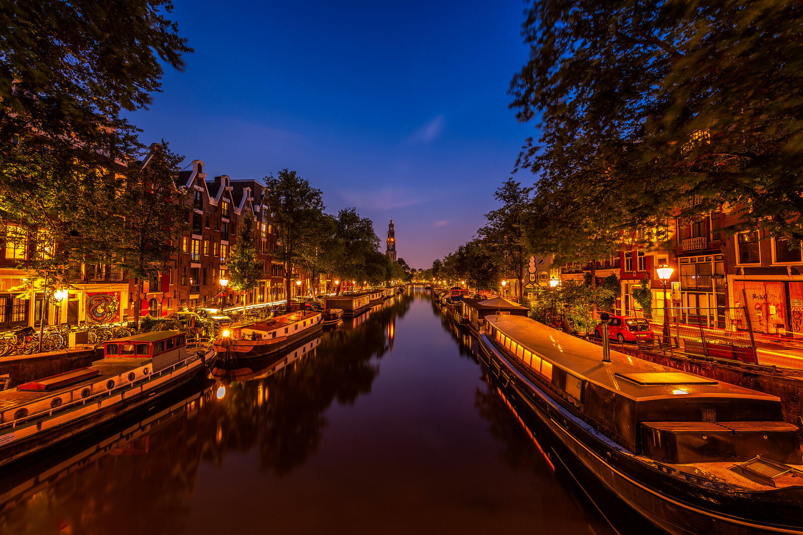 Обои Amsterdam Holland Canal View at Night на рабочий стол