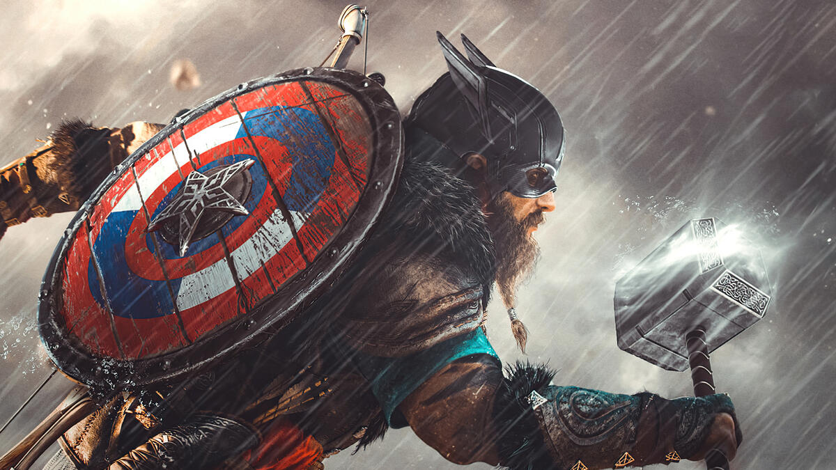 Captain America in the rain.