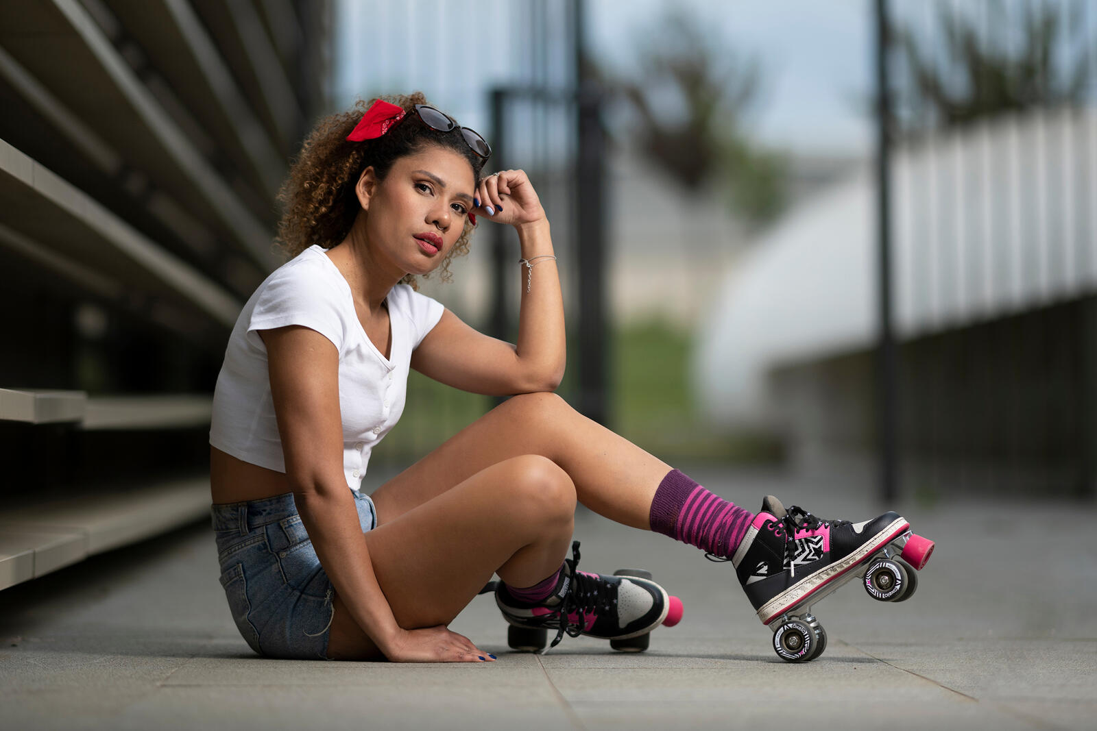 Wallpapers young woman roller skates legs on the desktop